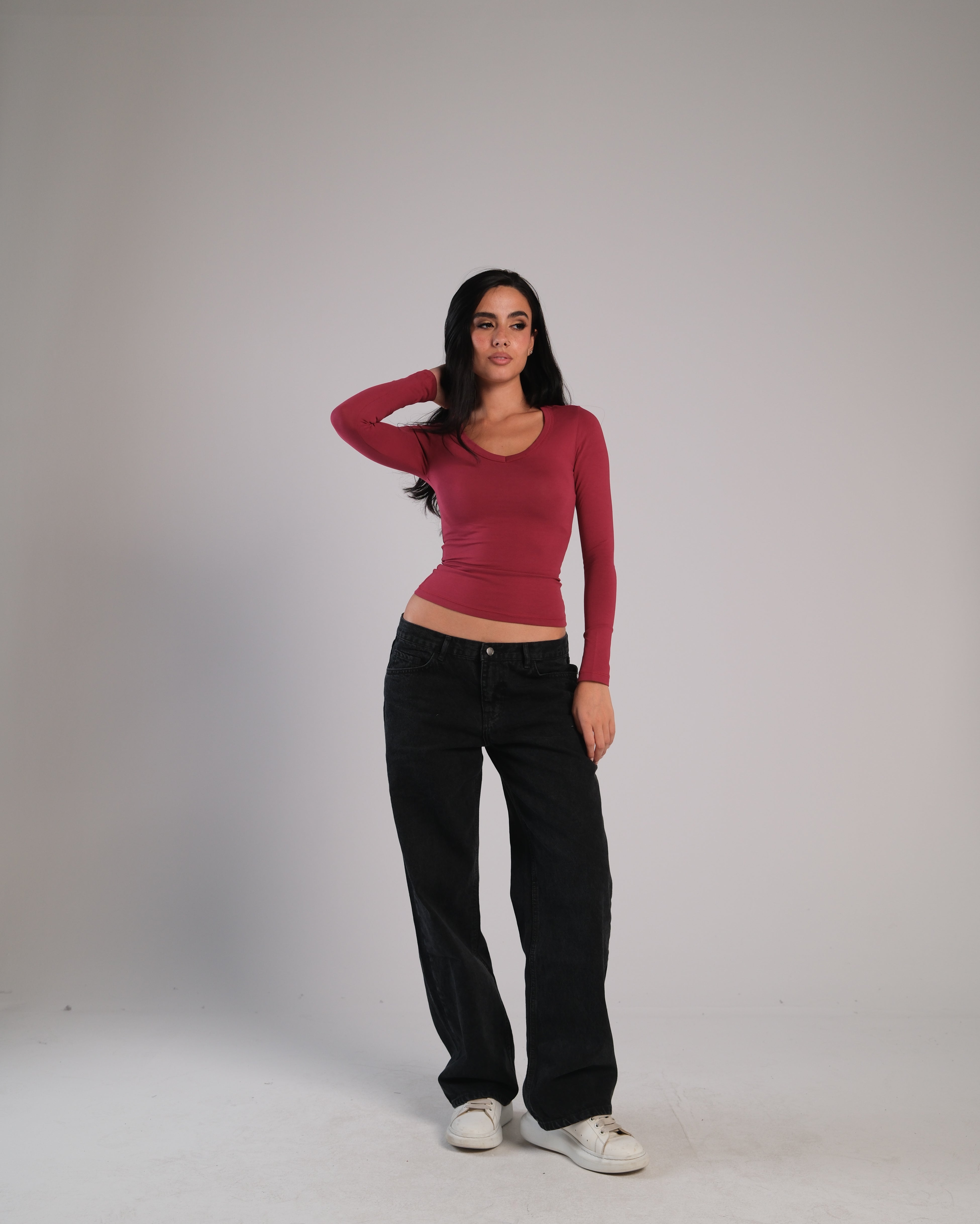 V Neck Long Sleeve Contour Top