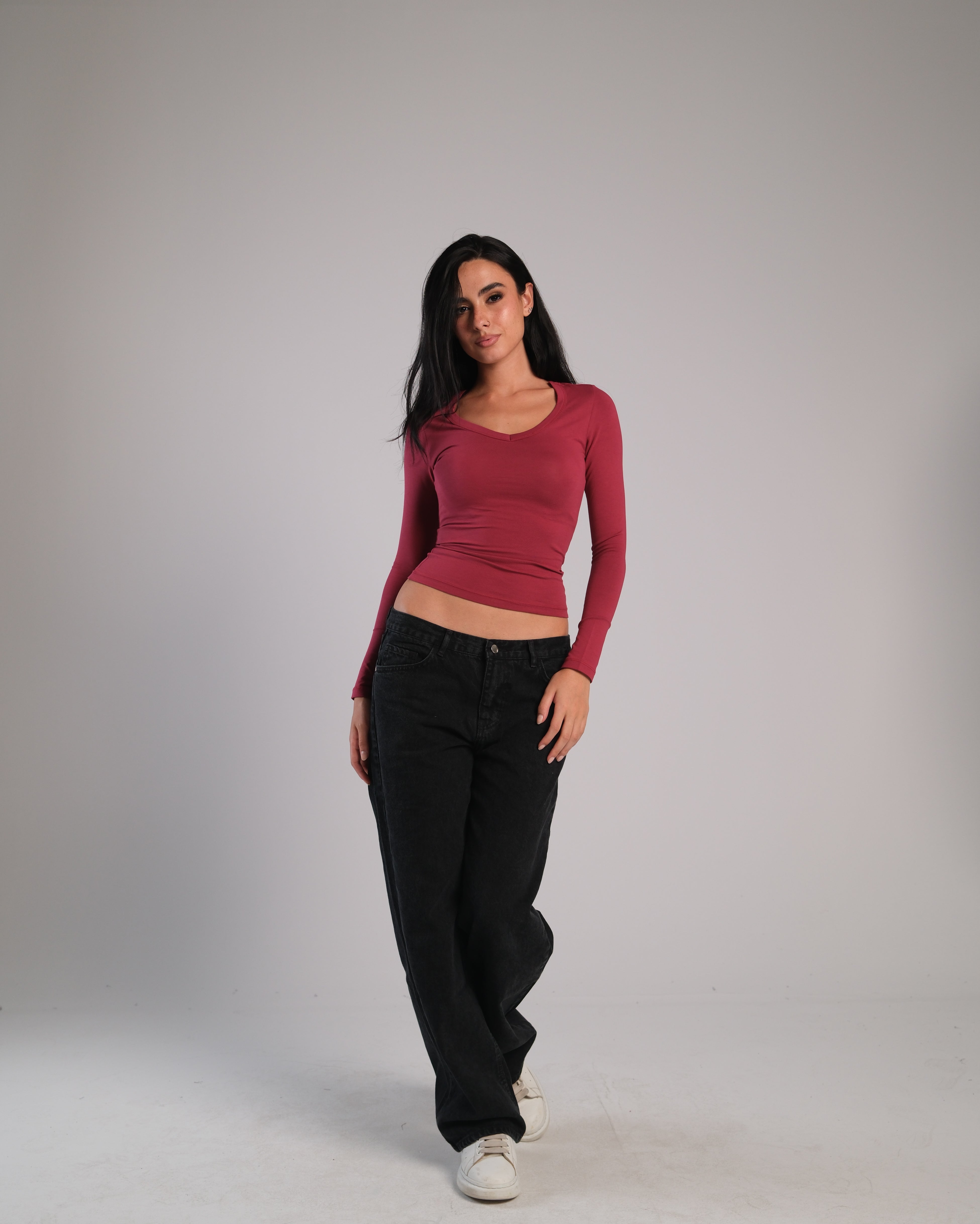 V Neck Long Sleeve Contour Top