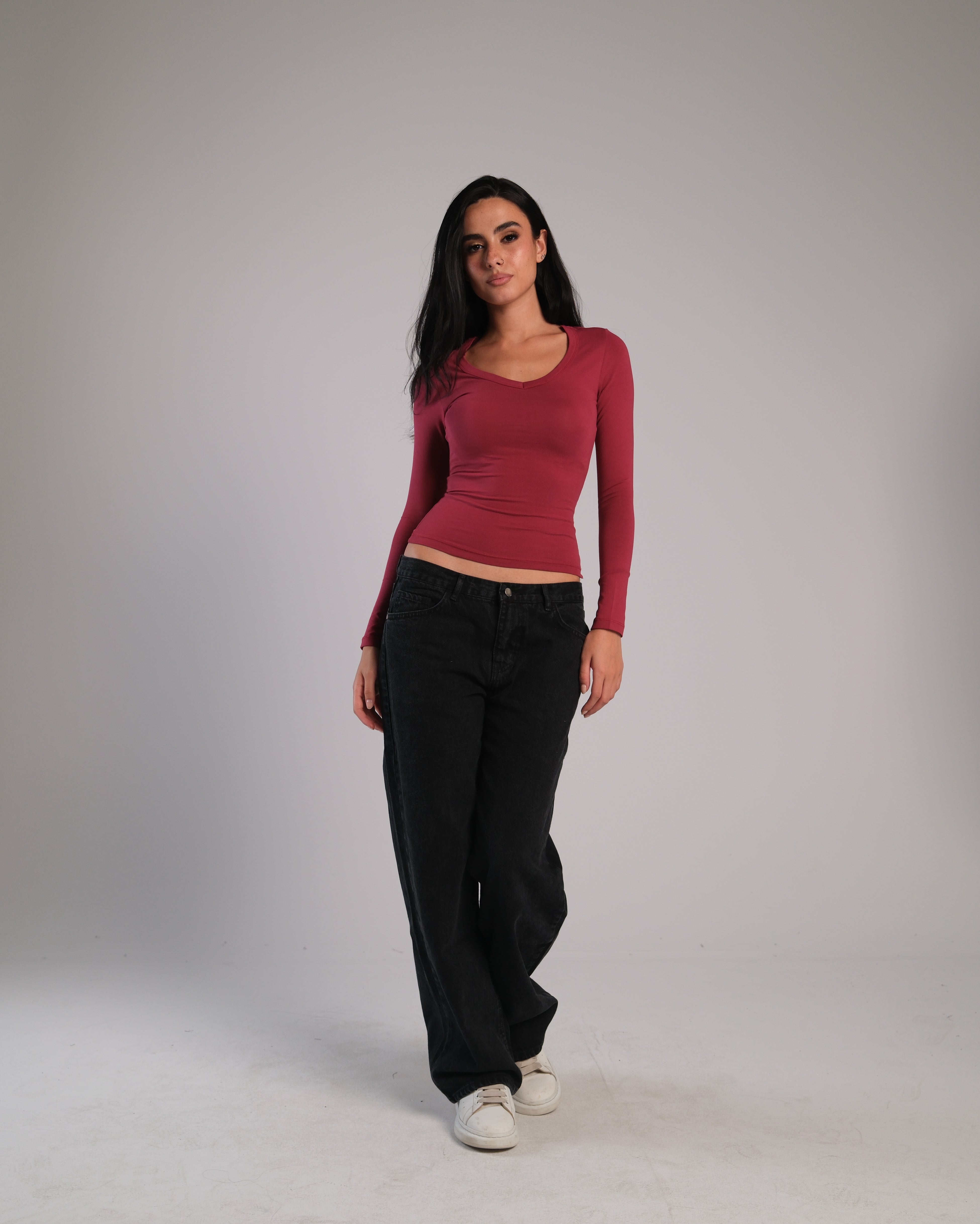 V Neck Long Sleeve Contour Top