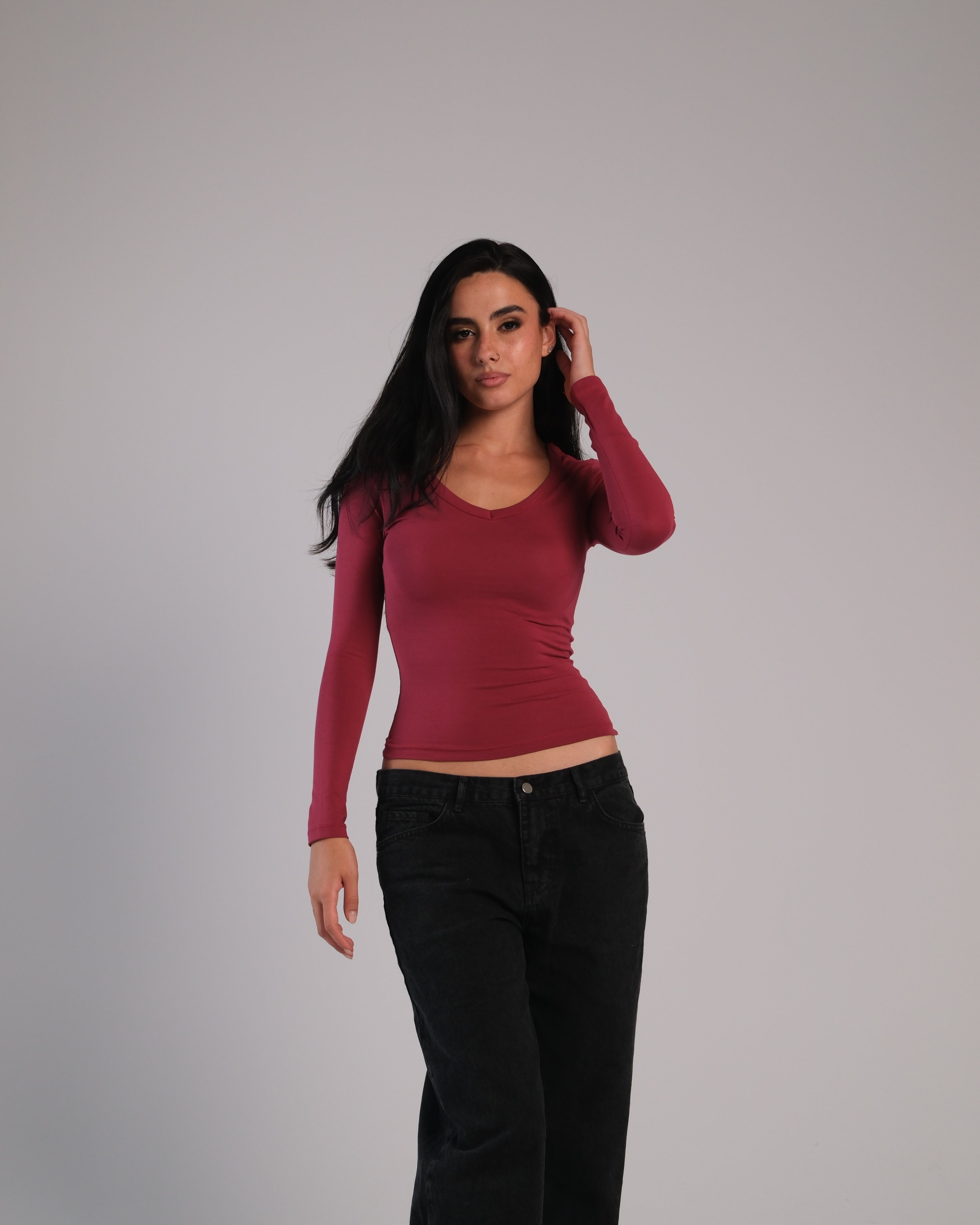V Neck Long Sleeve Contour Top