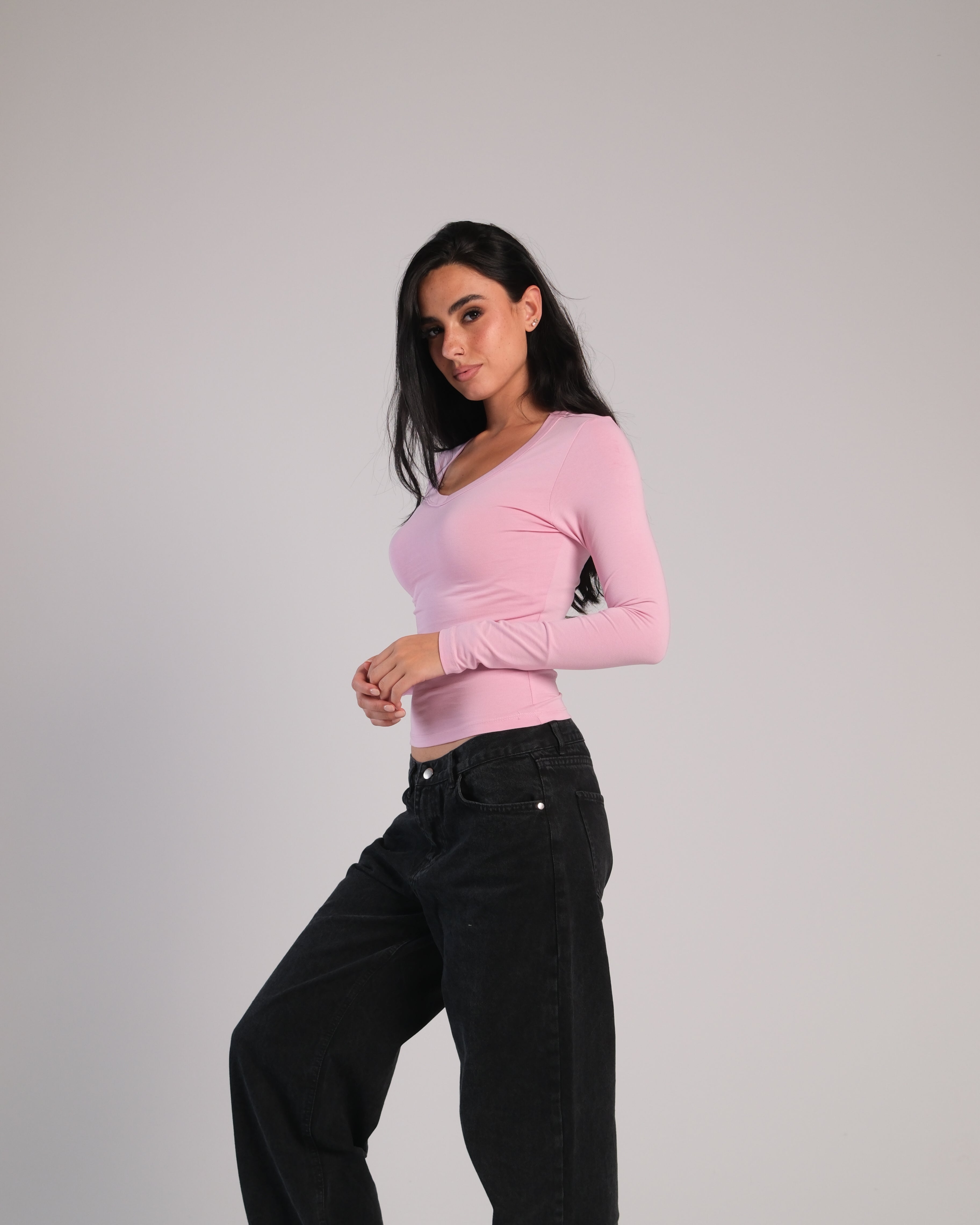 V Neck Long Sleeve Contour Top