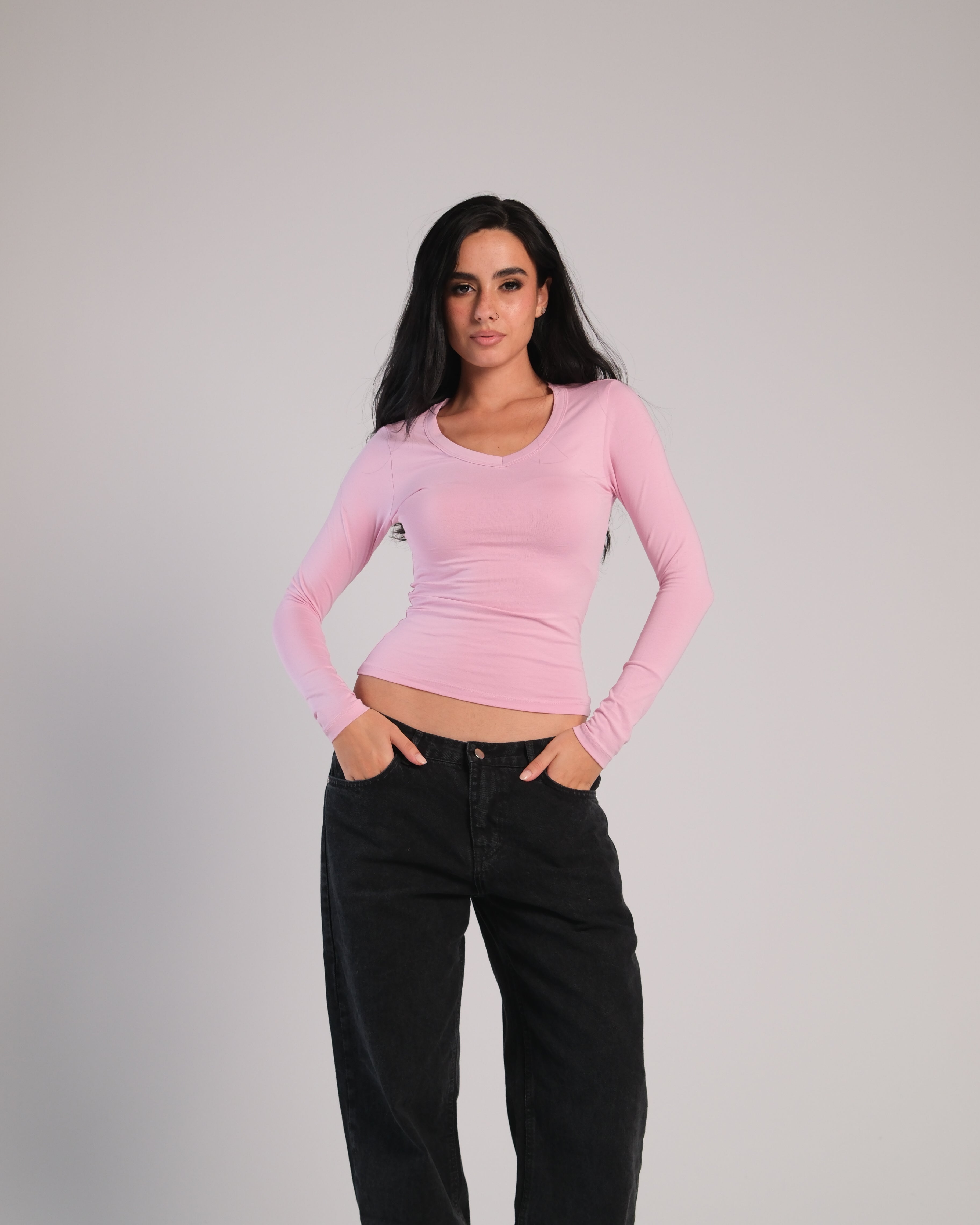 V Neck Long Sleeve Contour Top