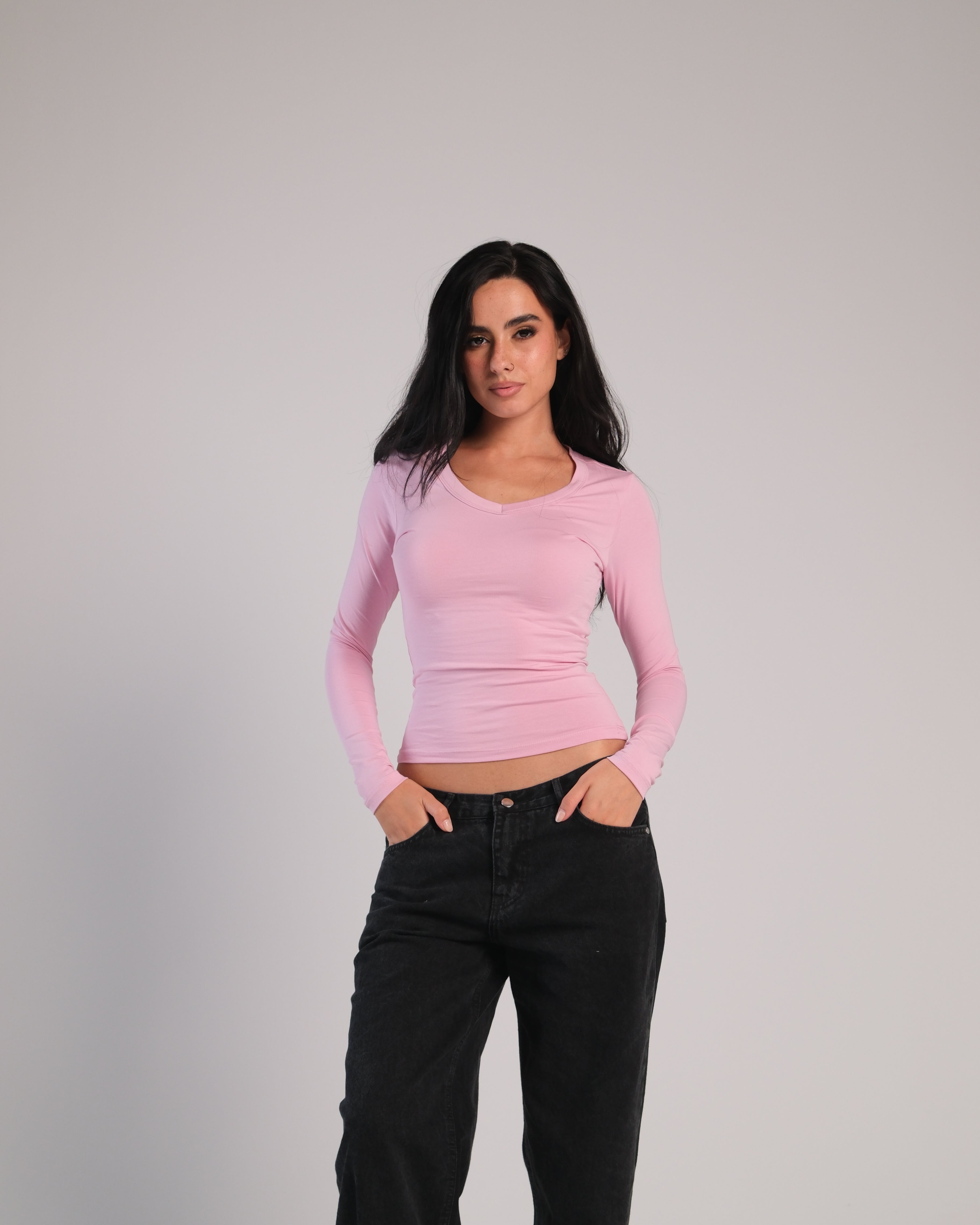 V Neck Long Sleeve Contour Top