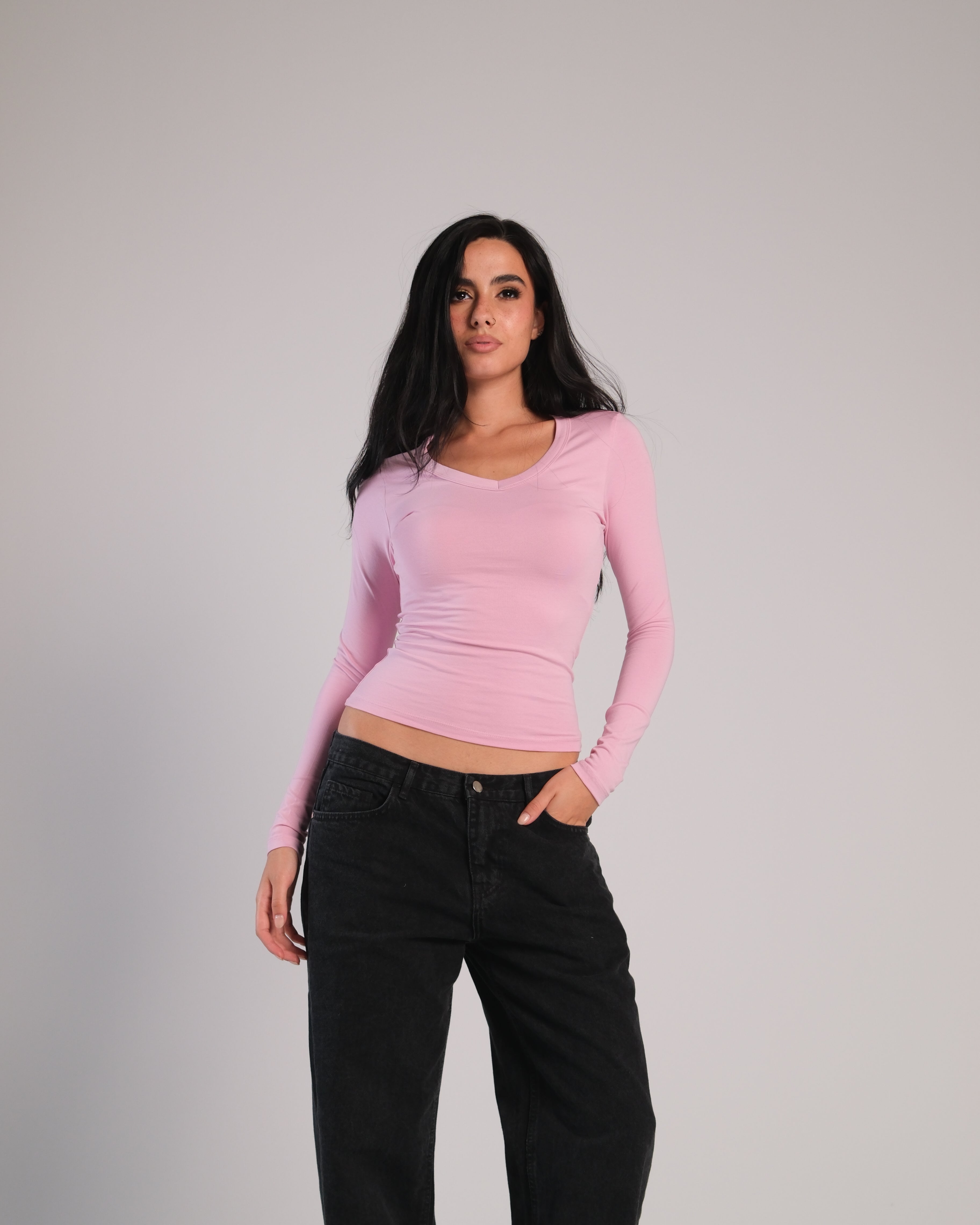 V Neck Long Sleeve Contour Top