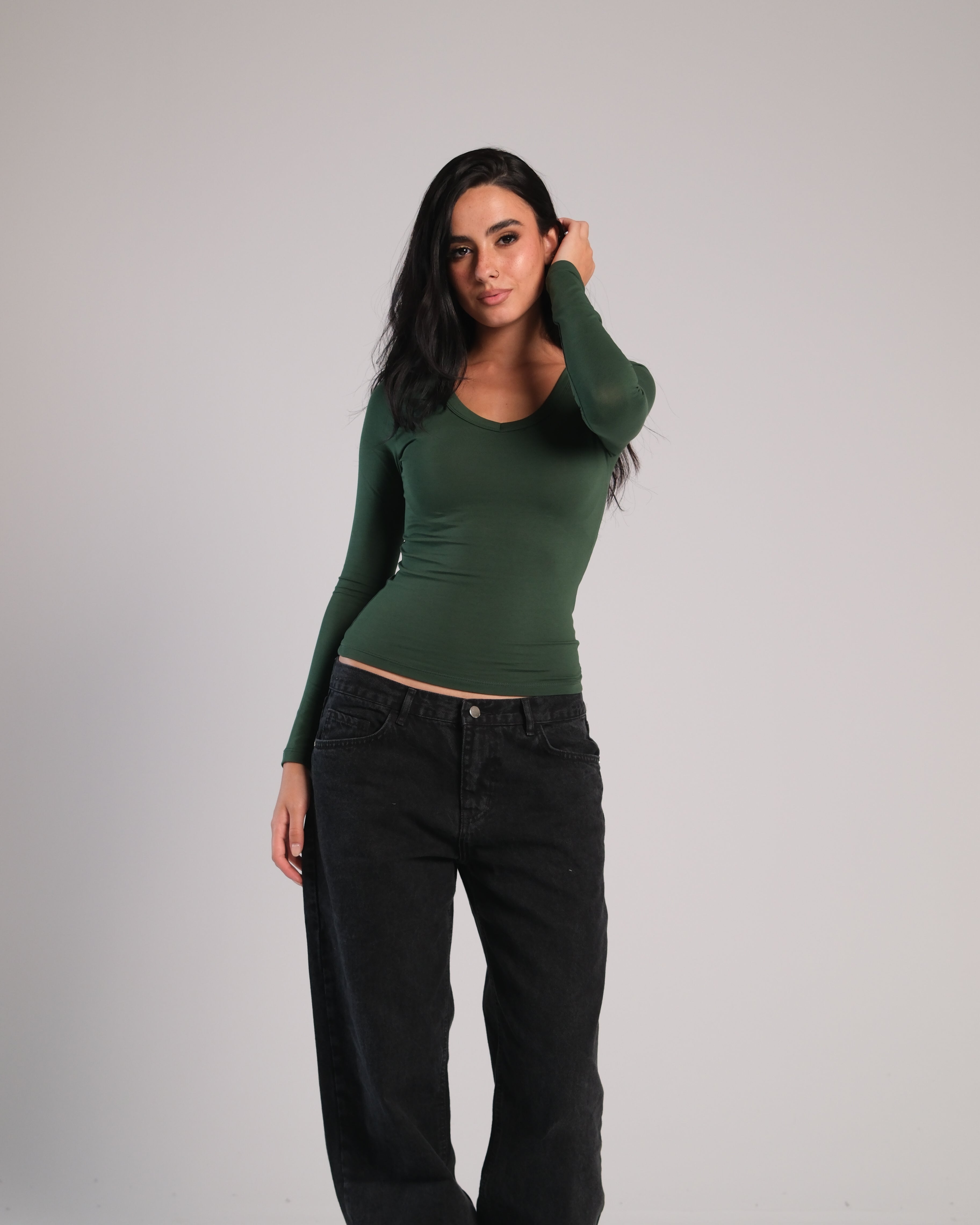 V Neck Long Sleeve Contour Top