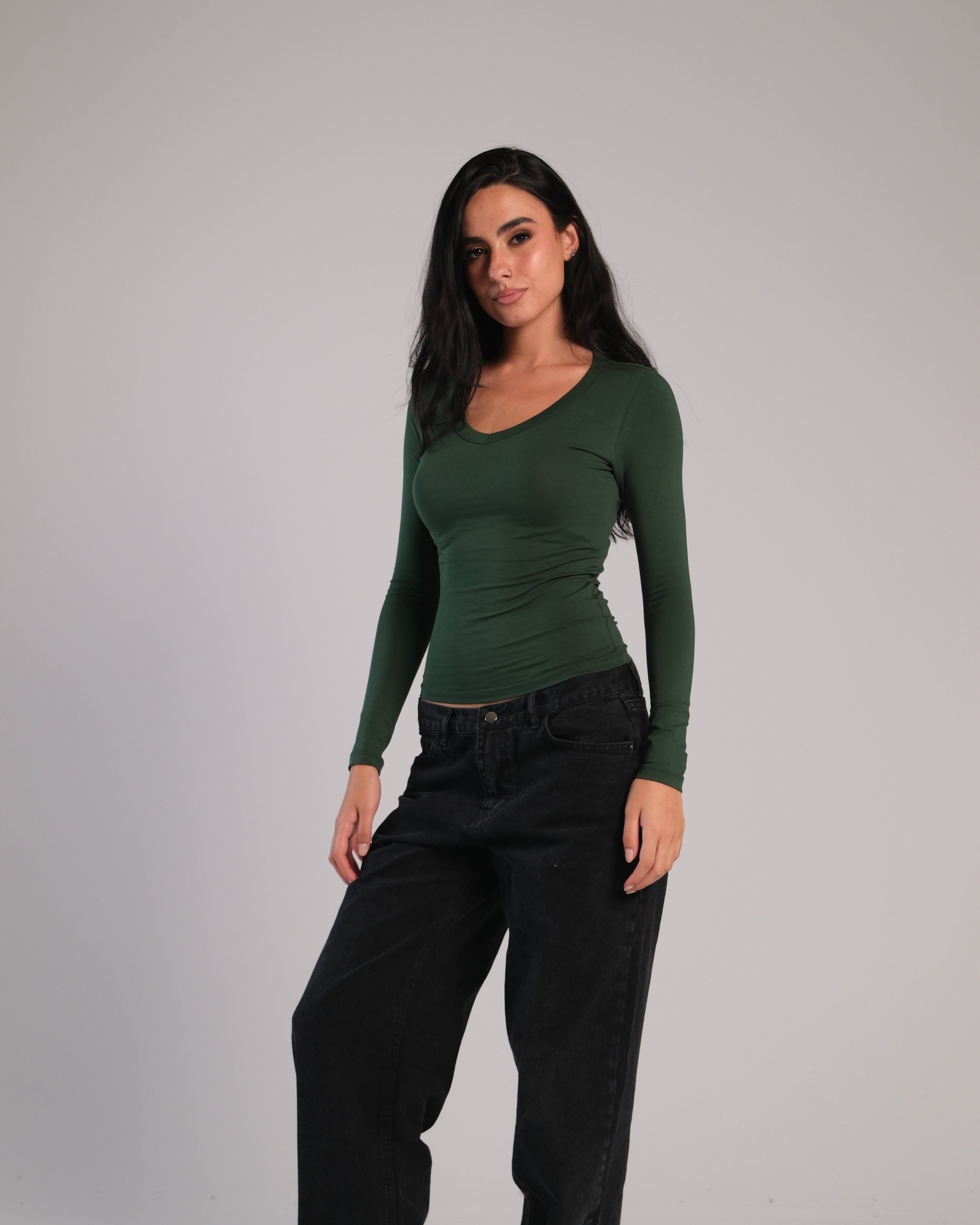 V Neck Long Sleeve Contour Top