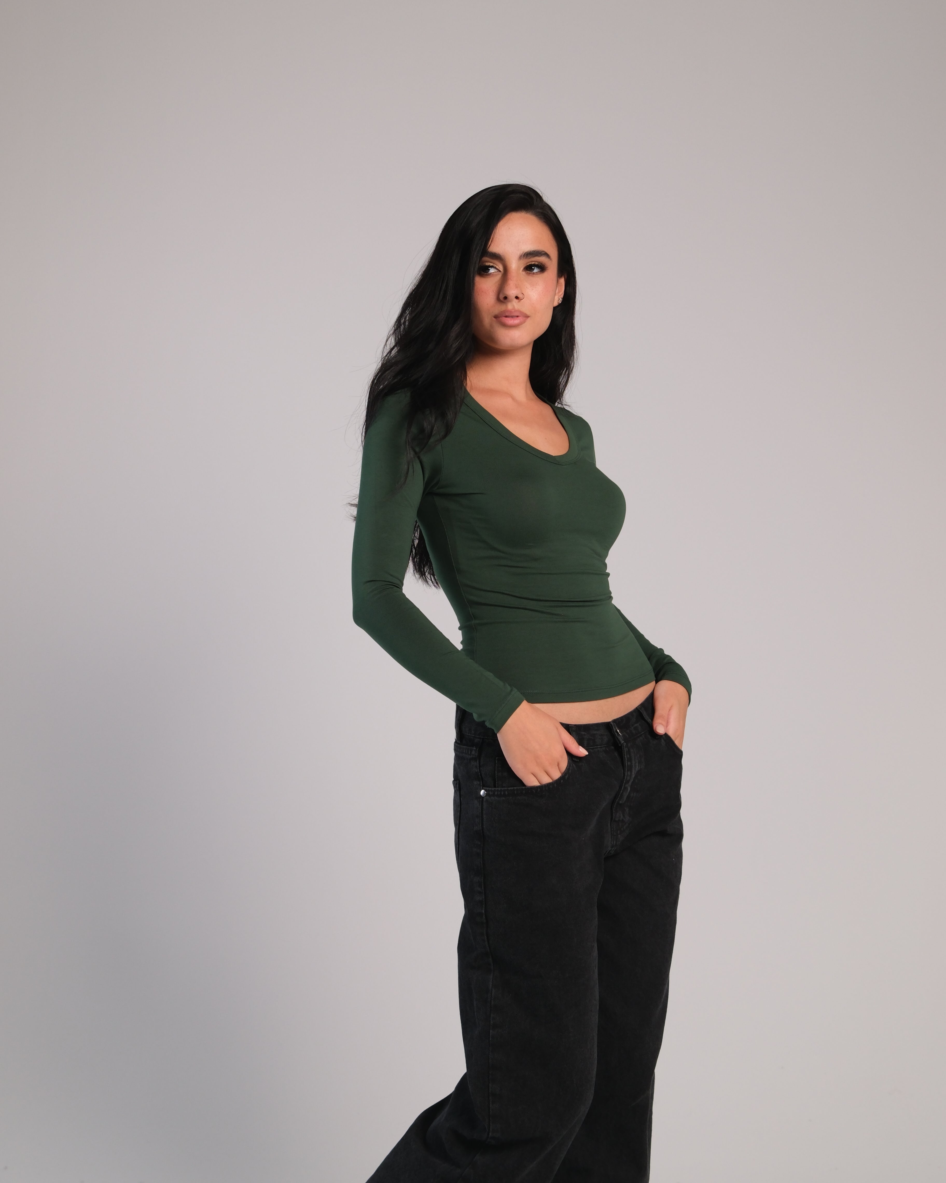 V Neck Long Sleeve Contour Top
