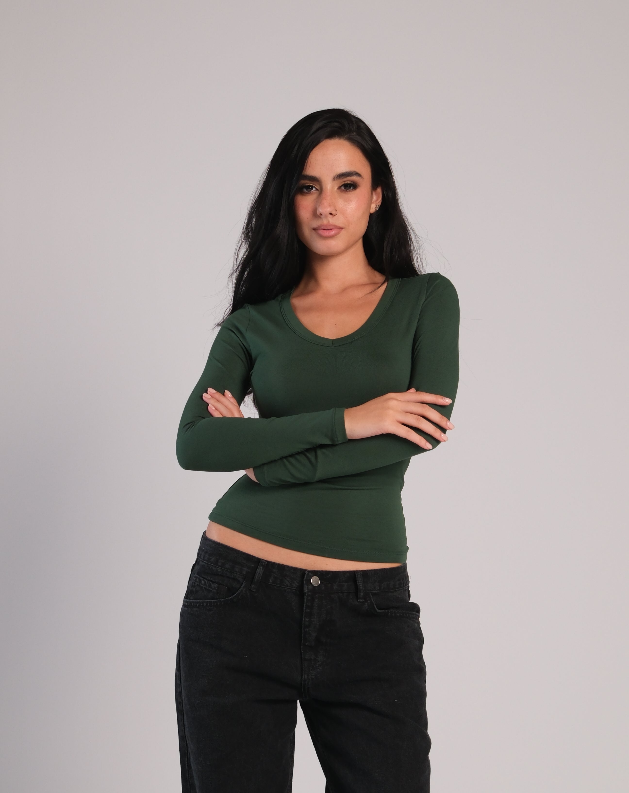 V Neck Long Sleeve Contour Top