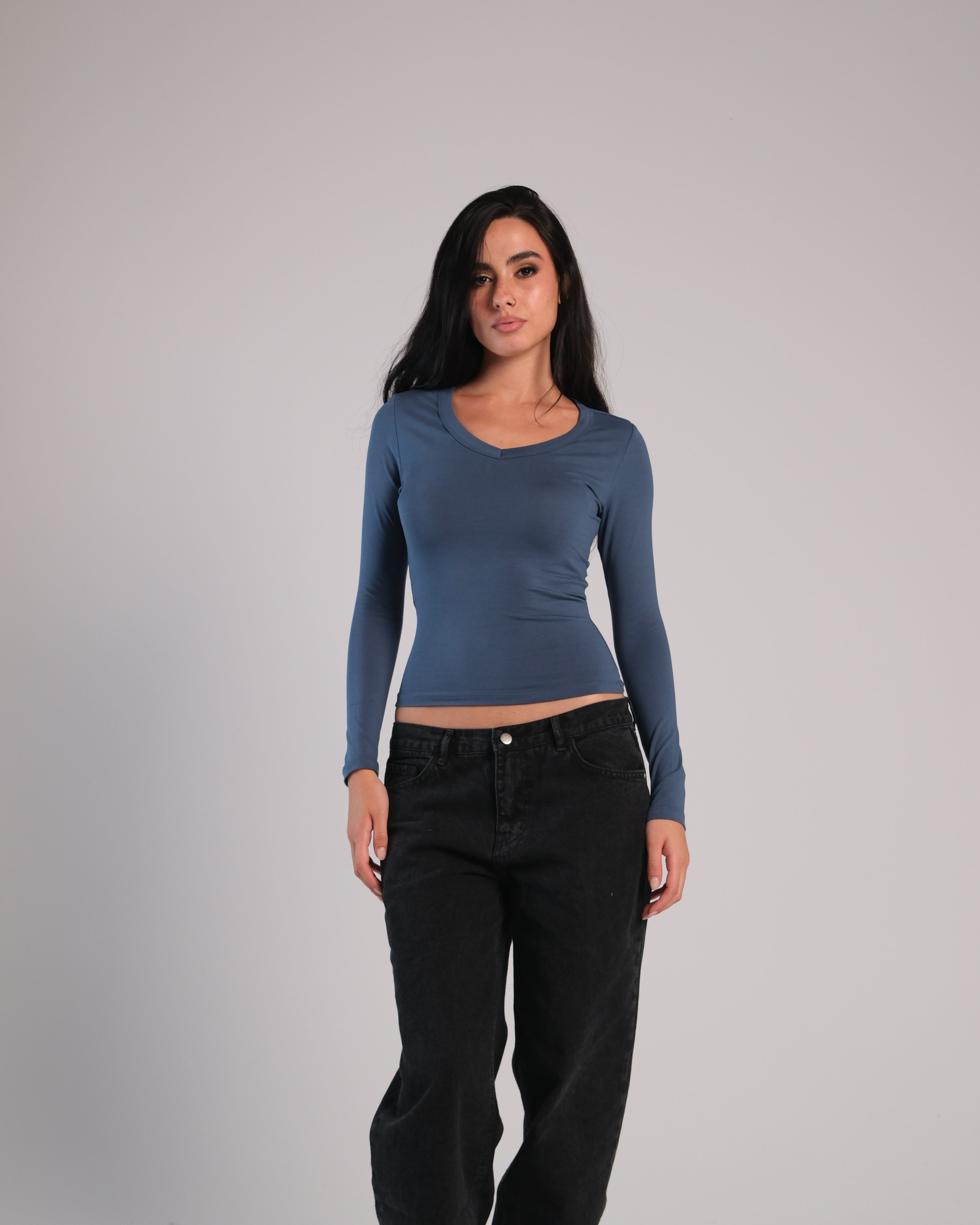 V Neck Long Sleeve Contour Top