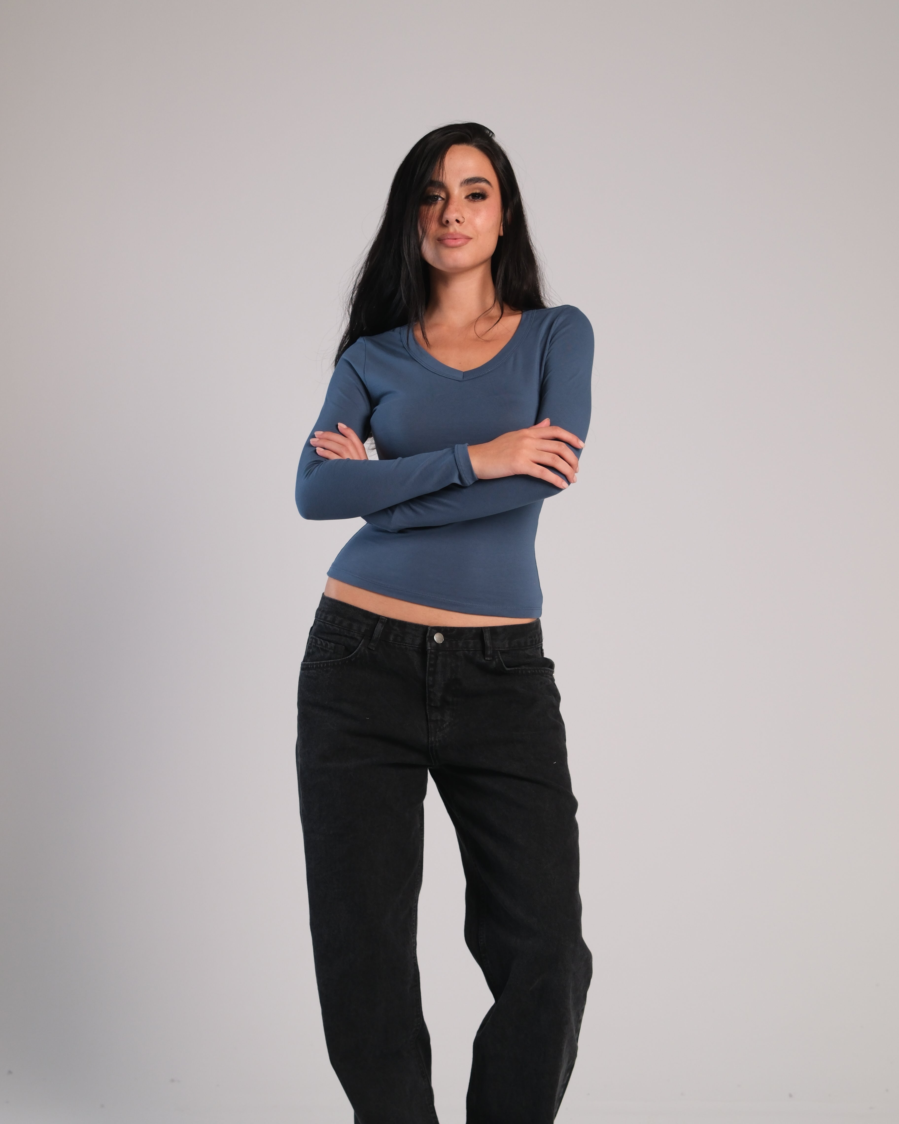 V Neck Long Sleeve Contour Top
