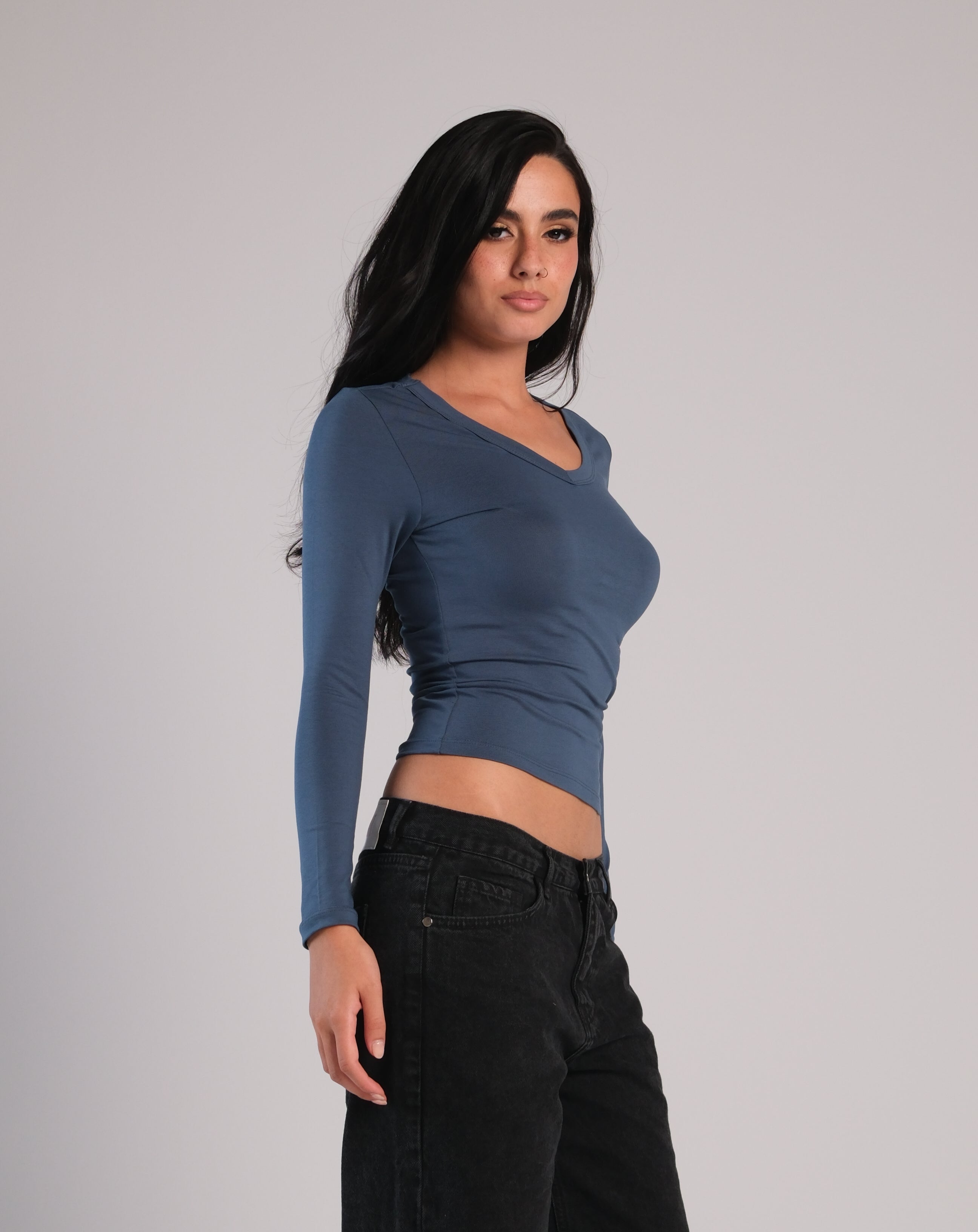 V Neck Long Sleeve Contour Top