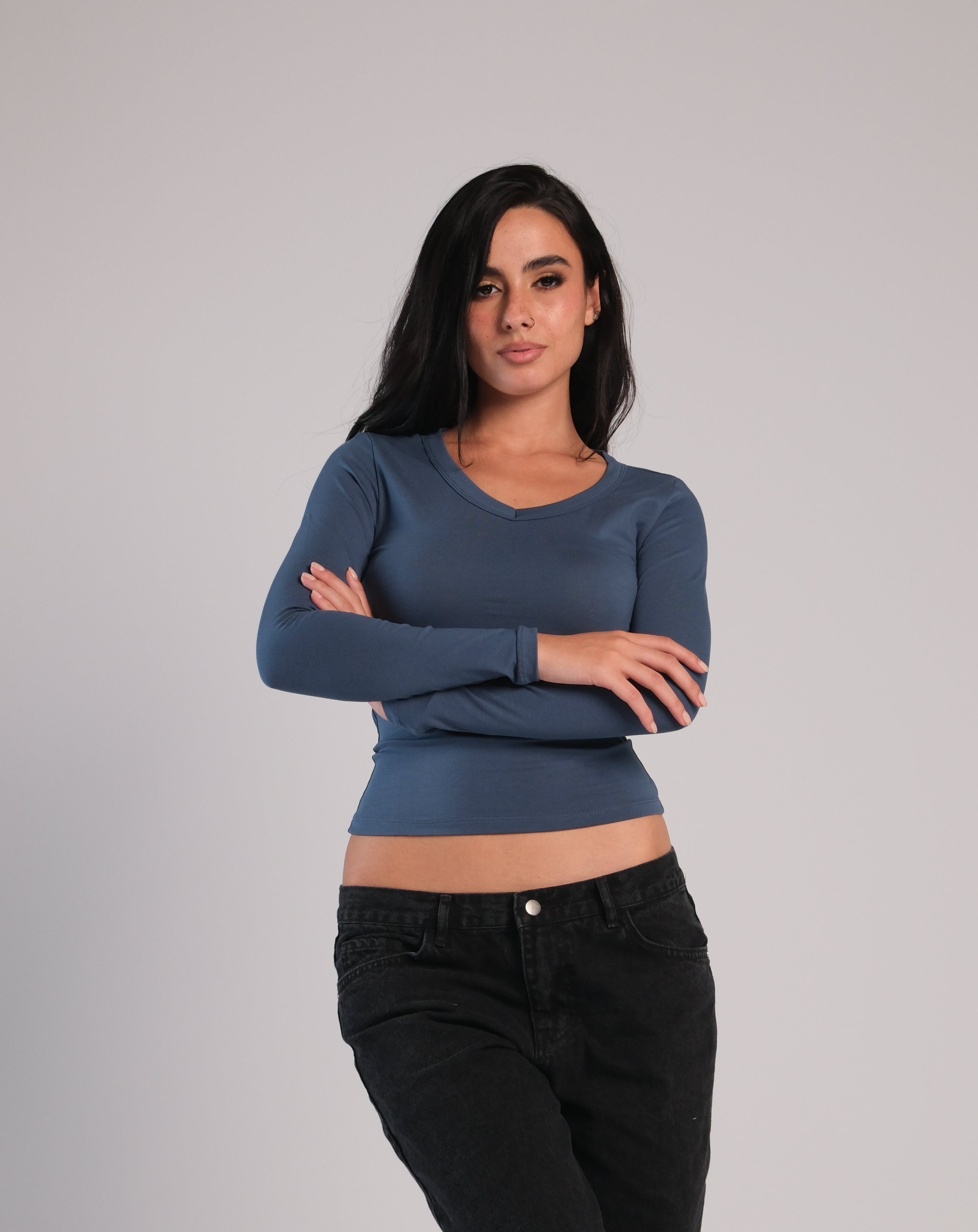 V Neck Long Sleeve Contour Top