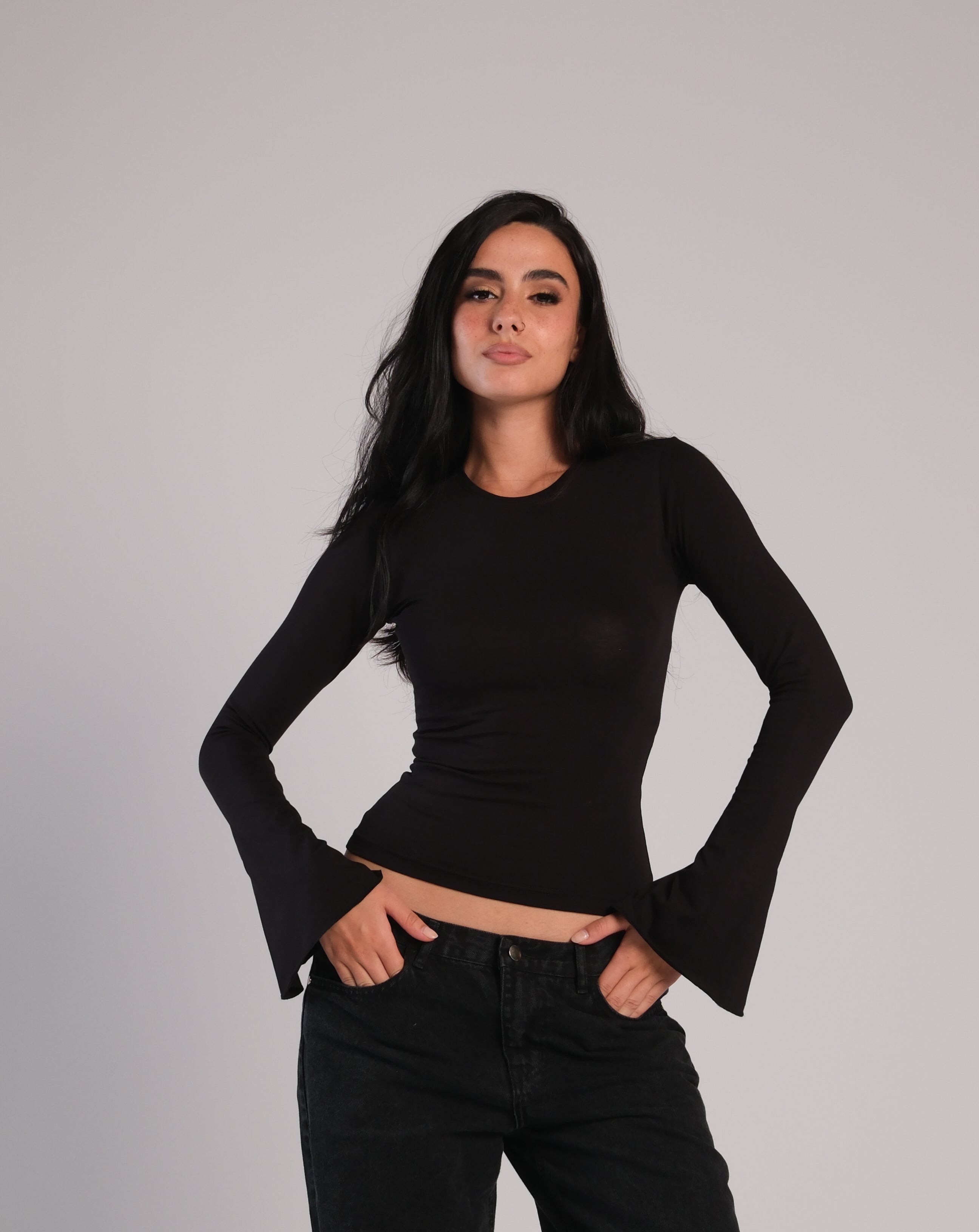 Flared Long Sleeve Contour Top
