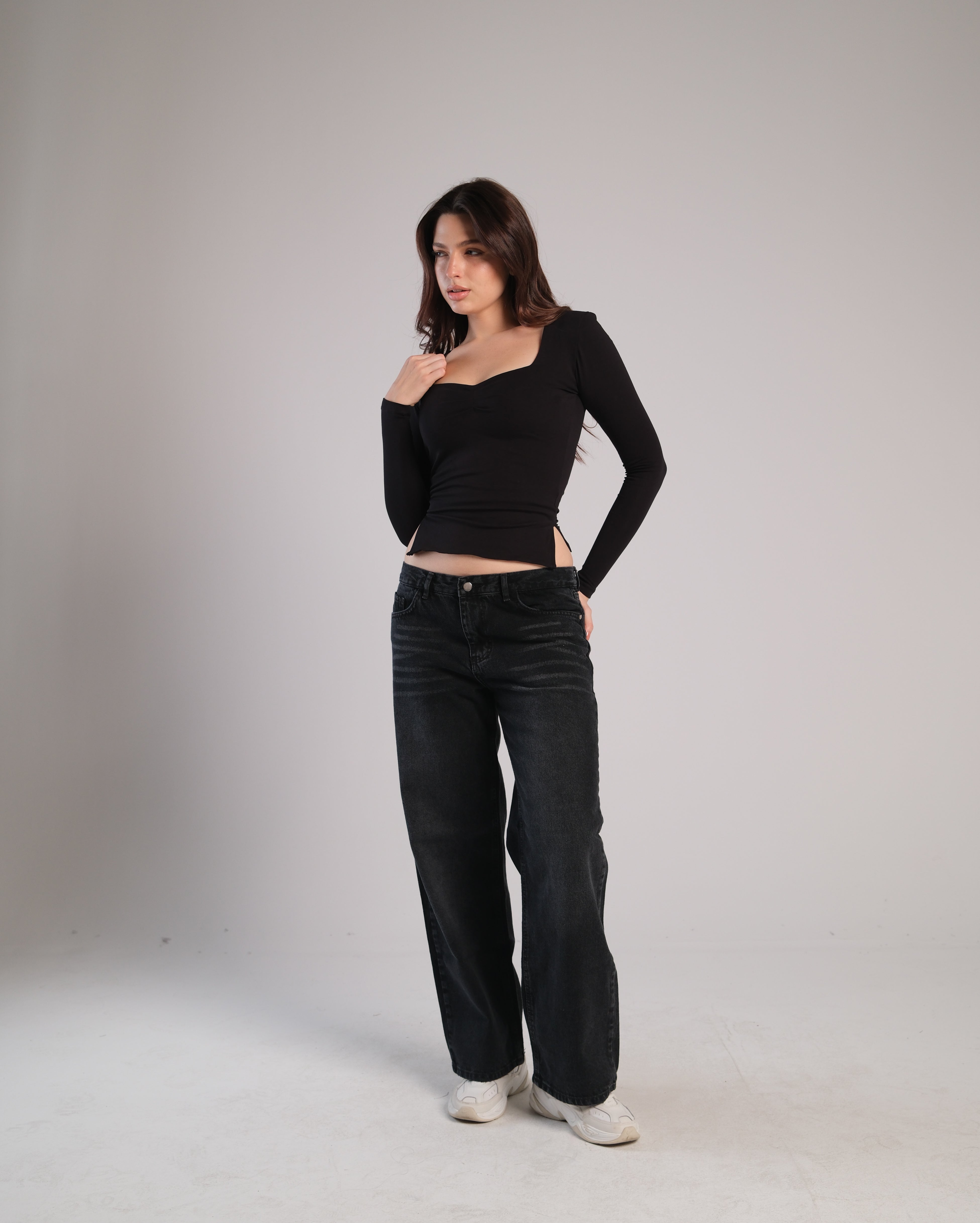 Heart Neckline Long Sleeve Contour Top