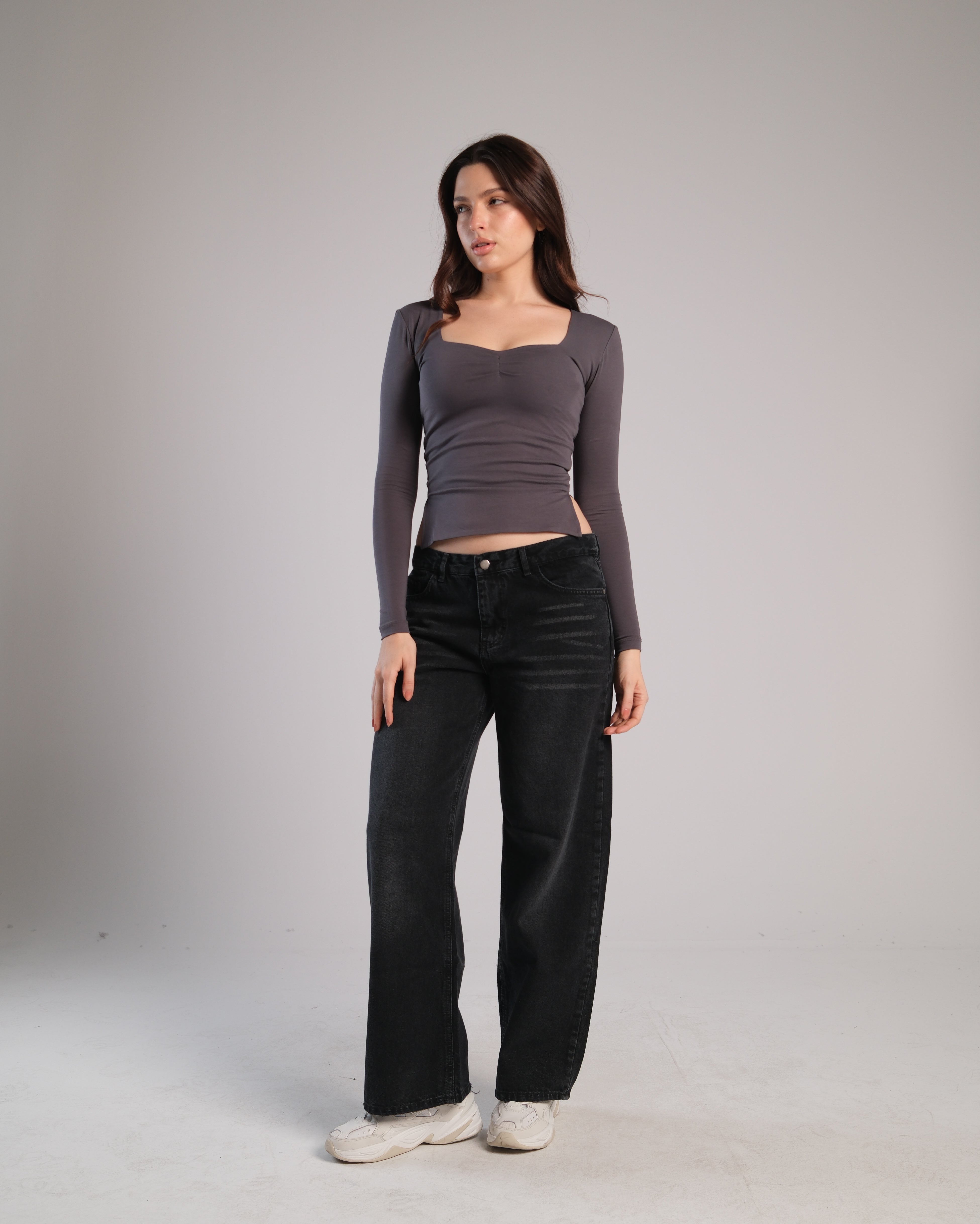 Heart Neckline Long Sleeve Contour Top