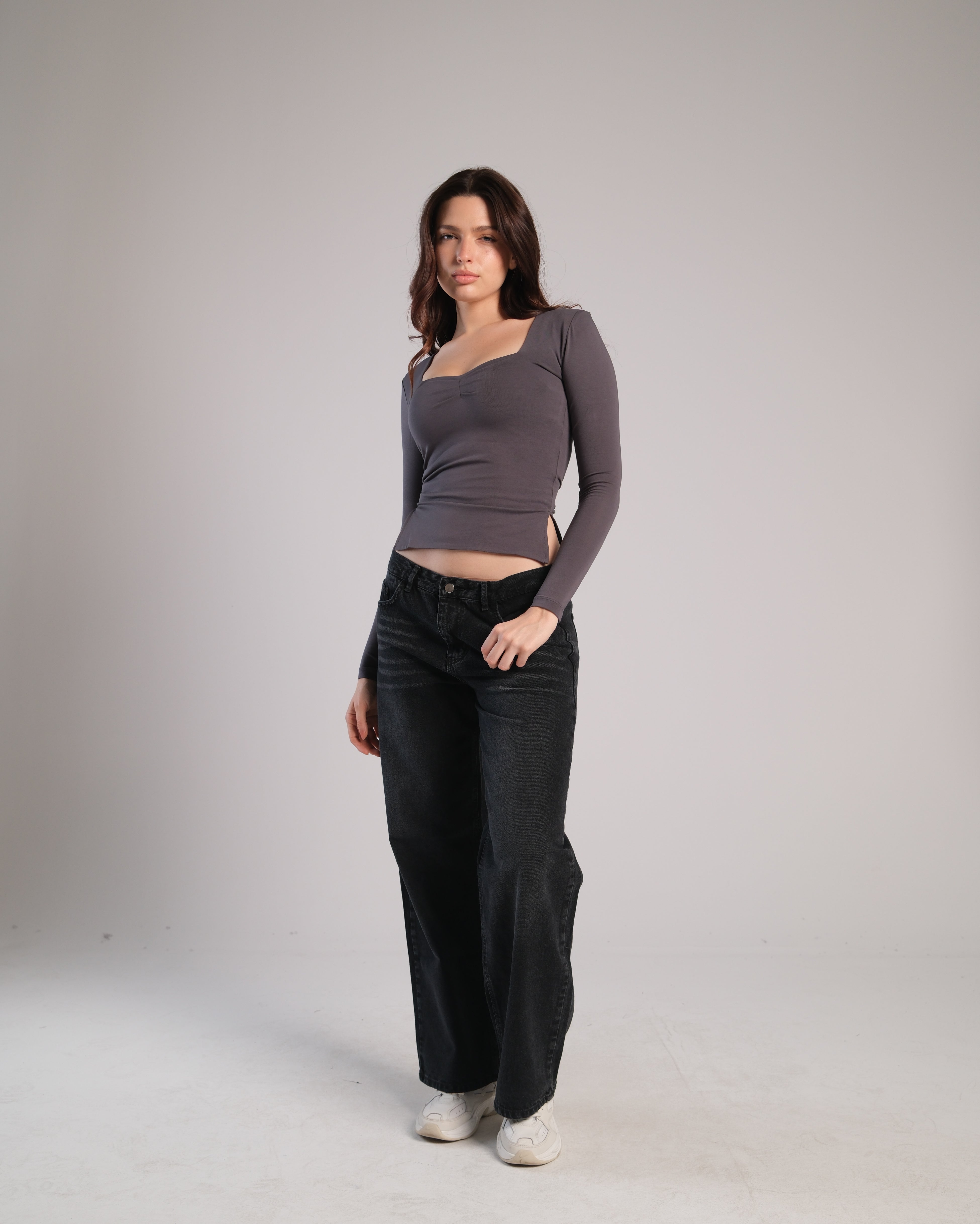Heart Neckline Long Sleeve Contour Top