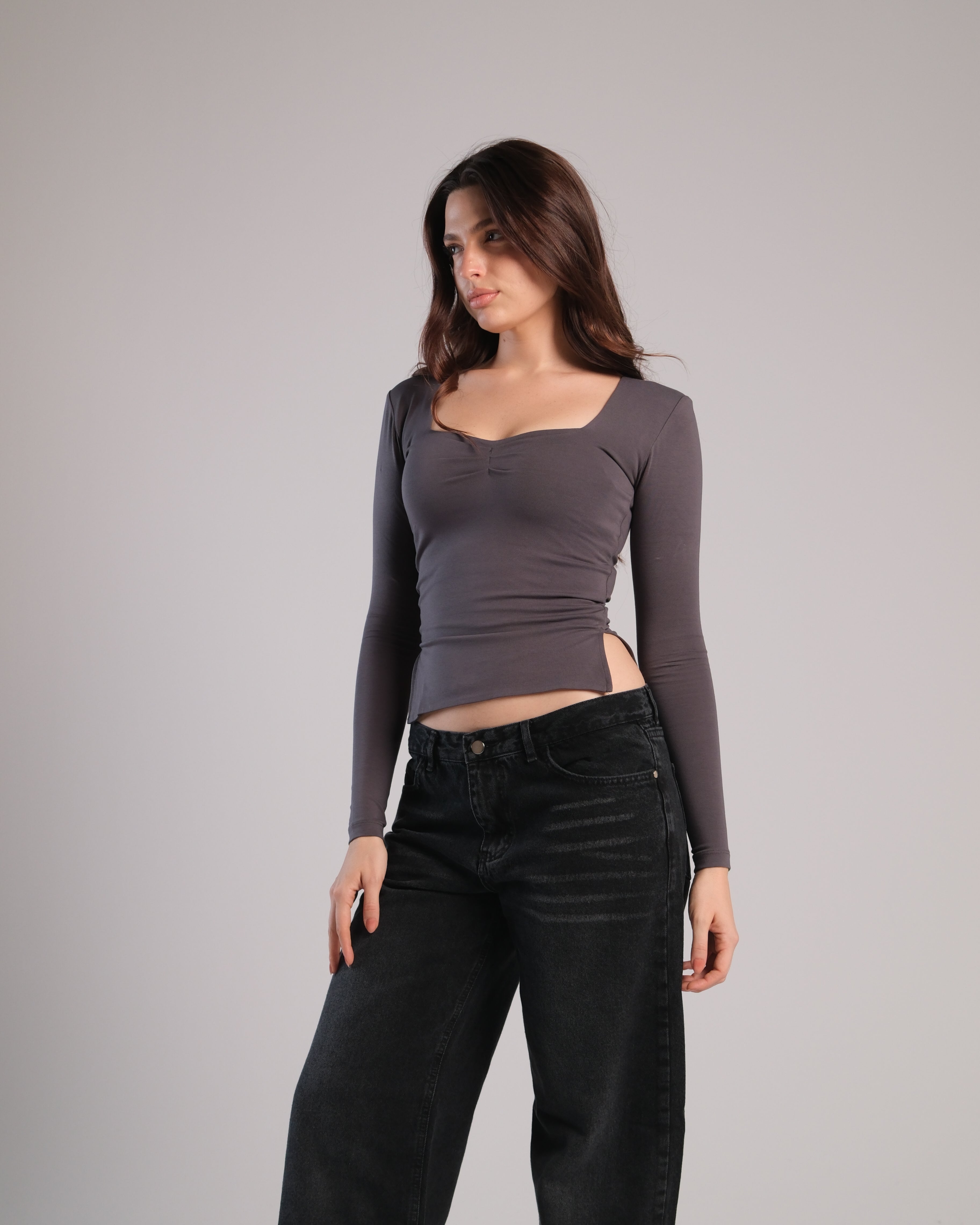 Heart Neckline Long Sleeve Contour Top