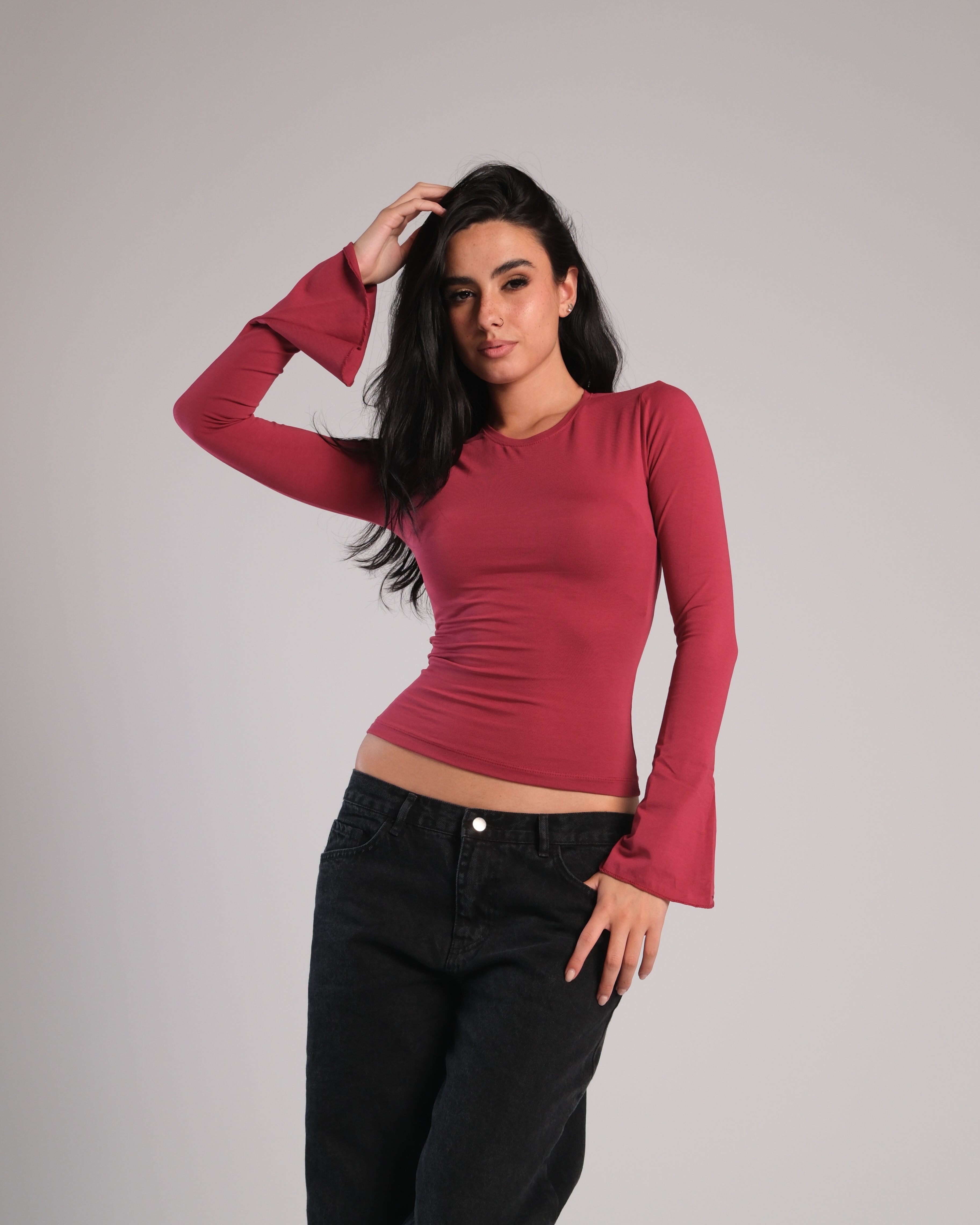Flared Long Sleeve Contour Top