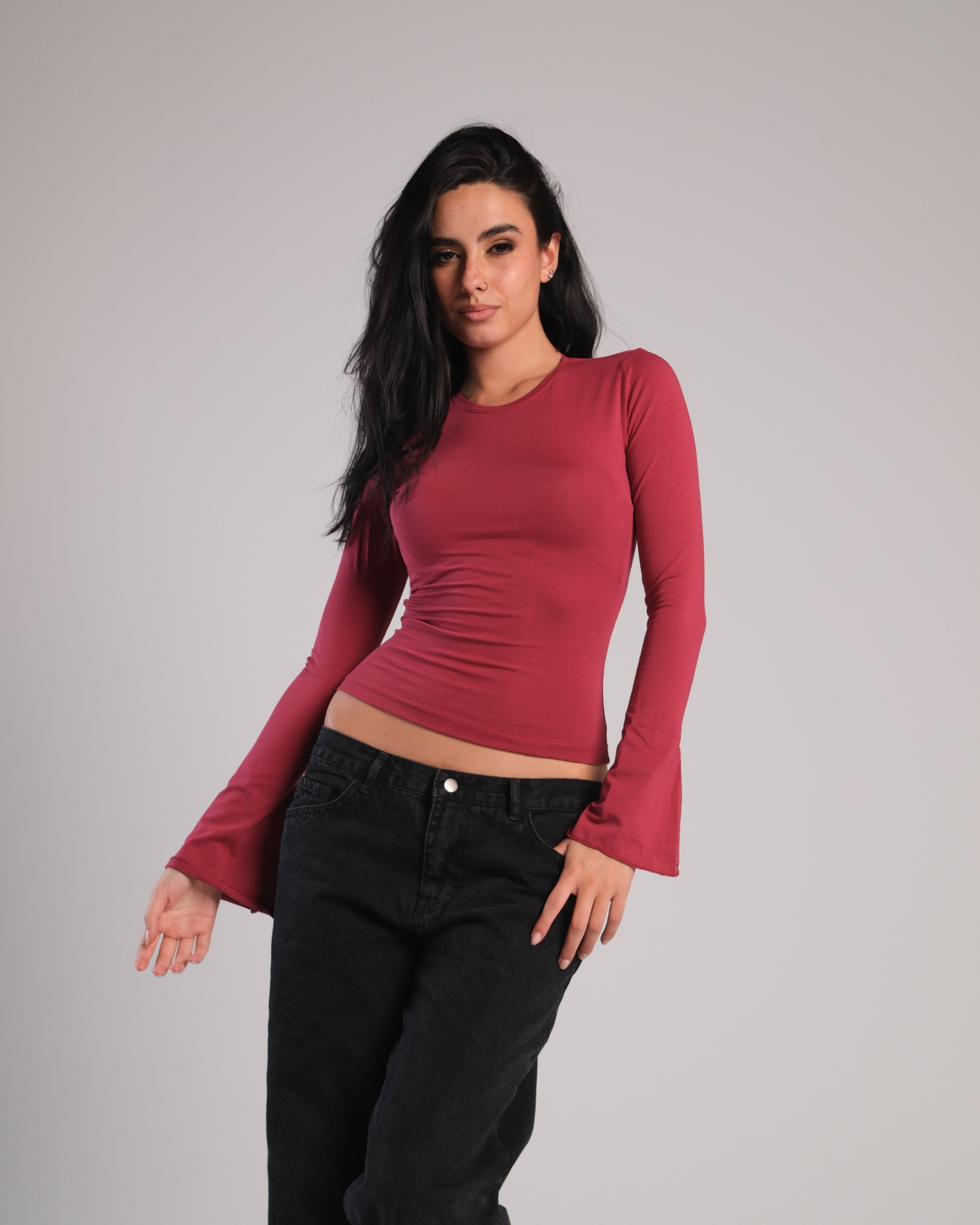 Flared Long Sleeve Contour Top