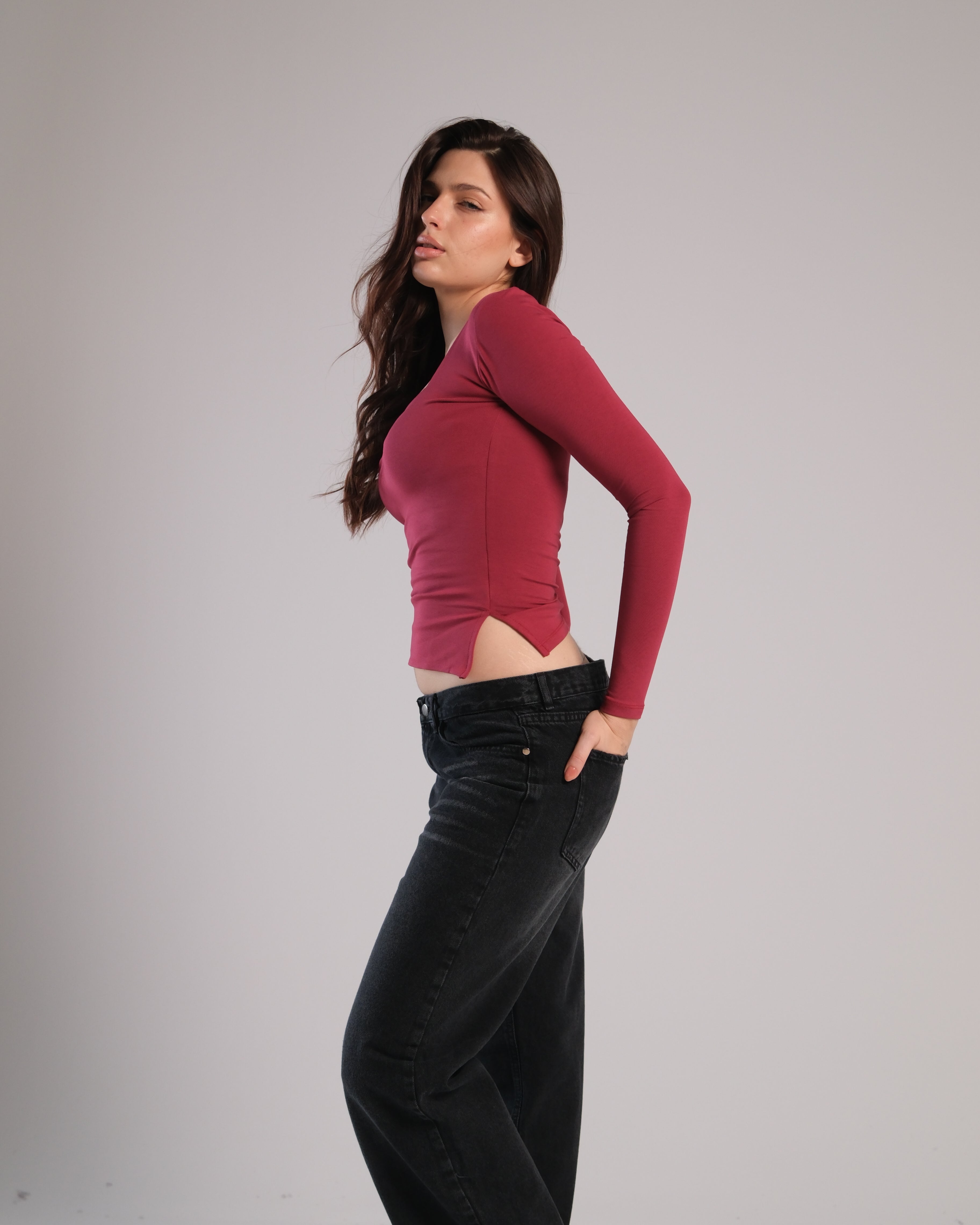 Heart Neckline Long Sleeve Contour Top
