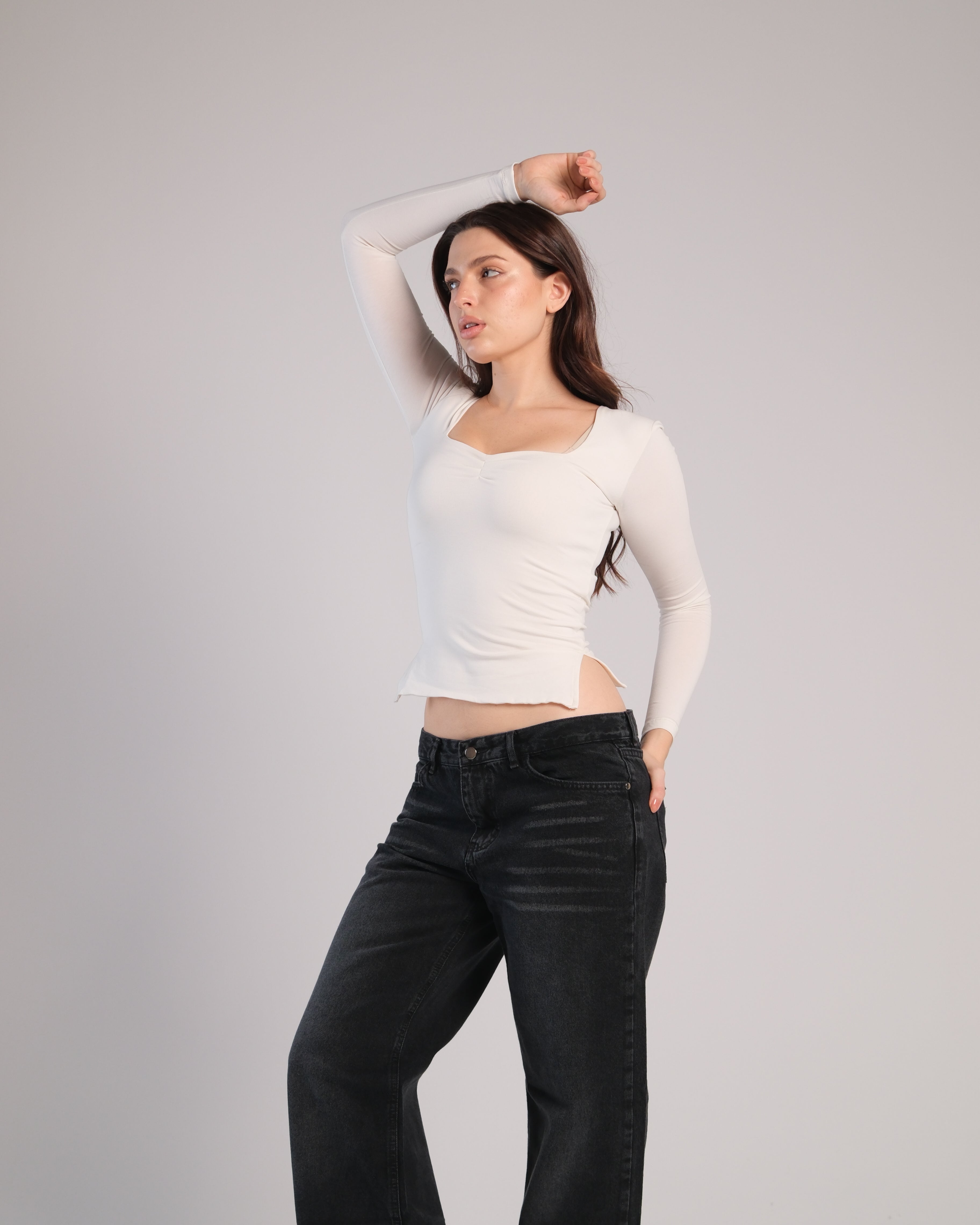 Heart Neckline Long Sleeve Contour Top