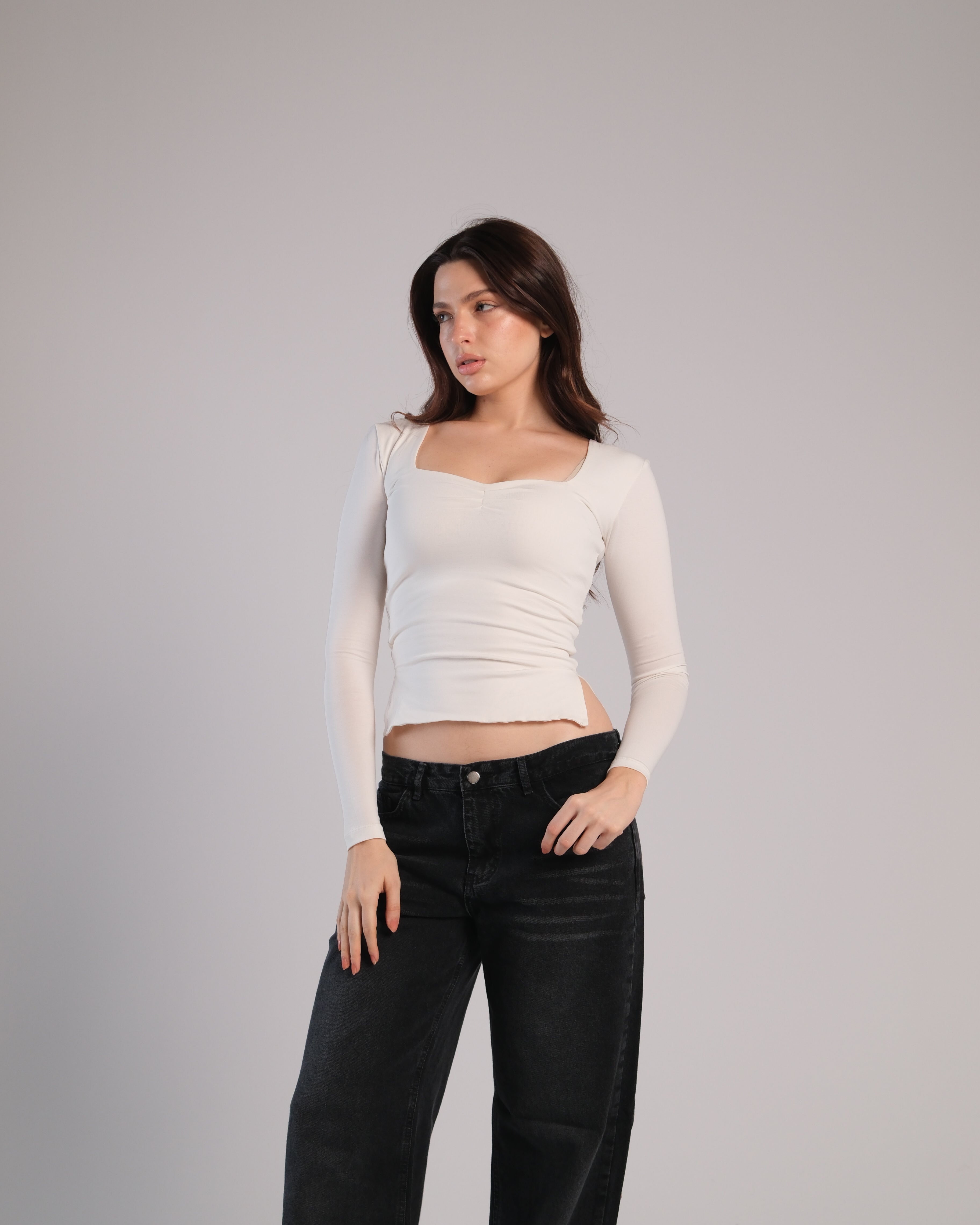Heart Neckline Long Sleeve Contour Top