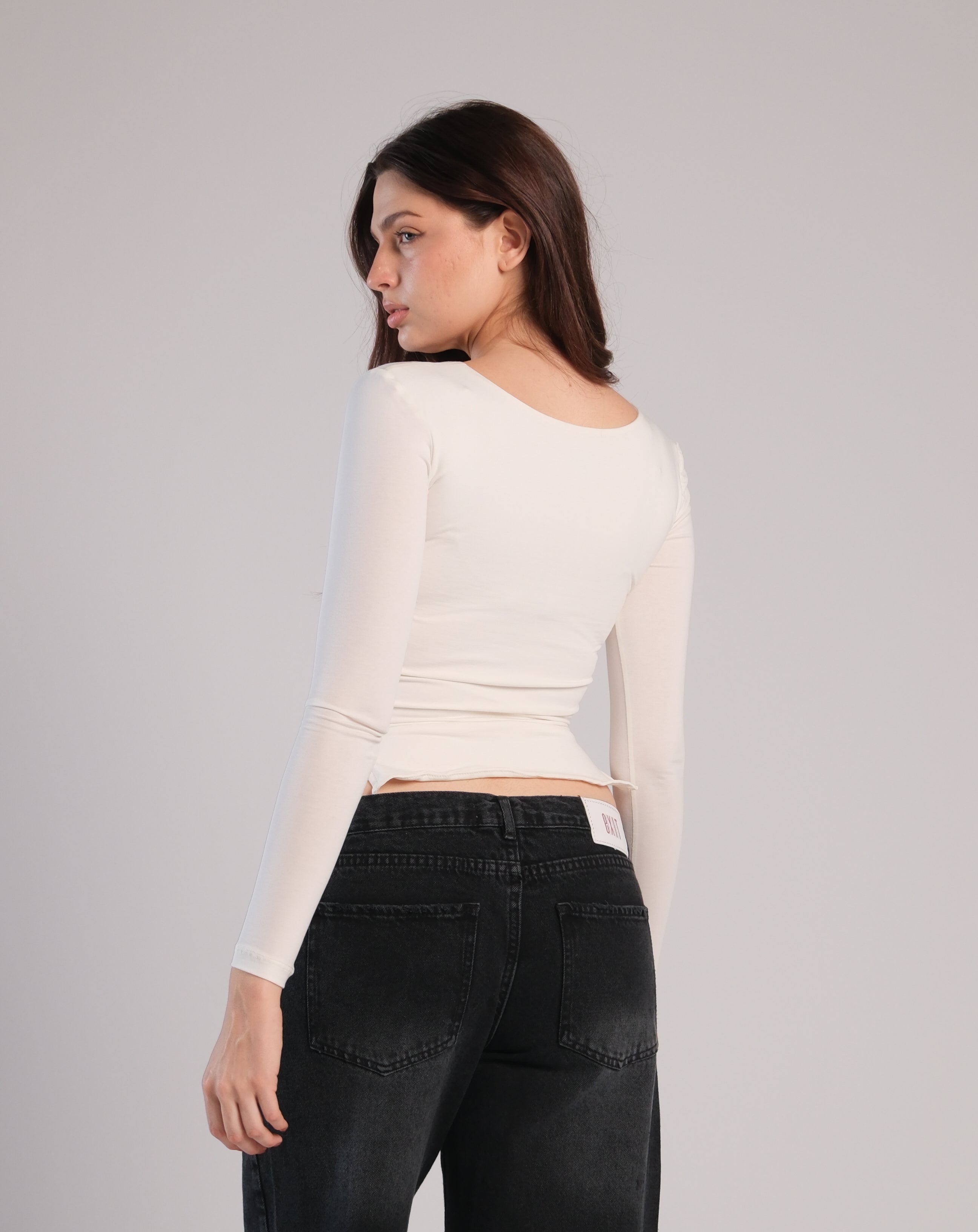 Heart Neckline Long Sleeve Contour Top
