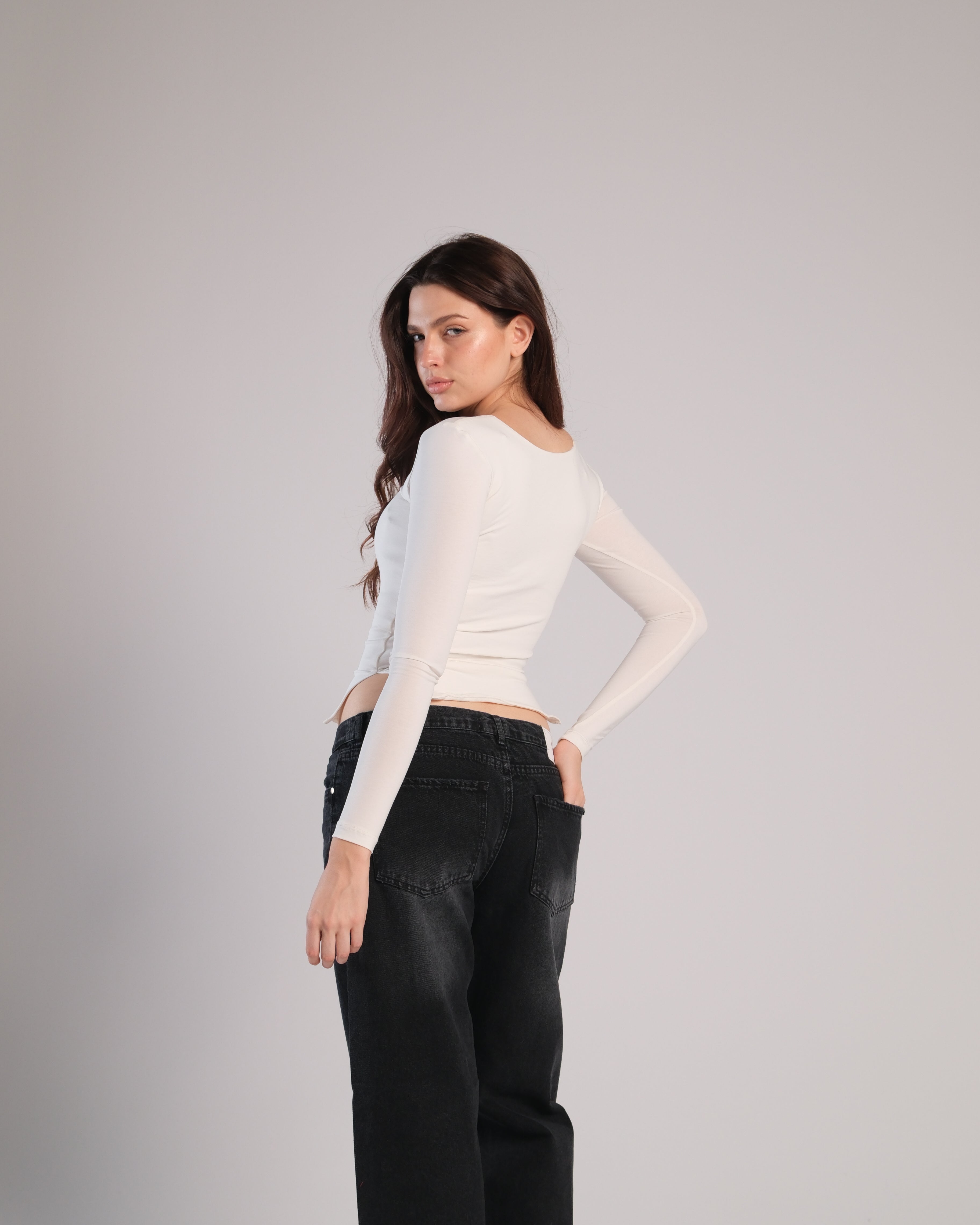 Heart Neckline Long Sleeve Contour Top