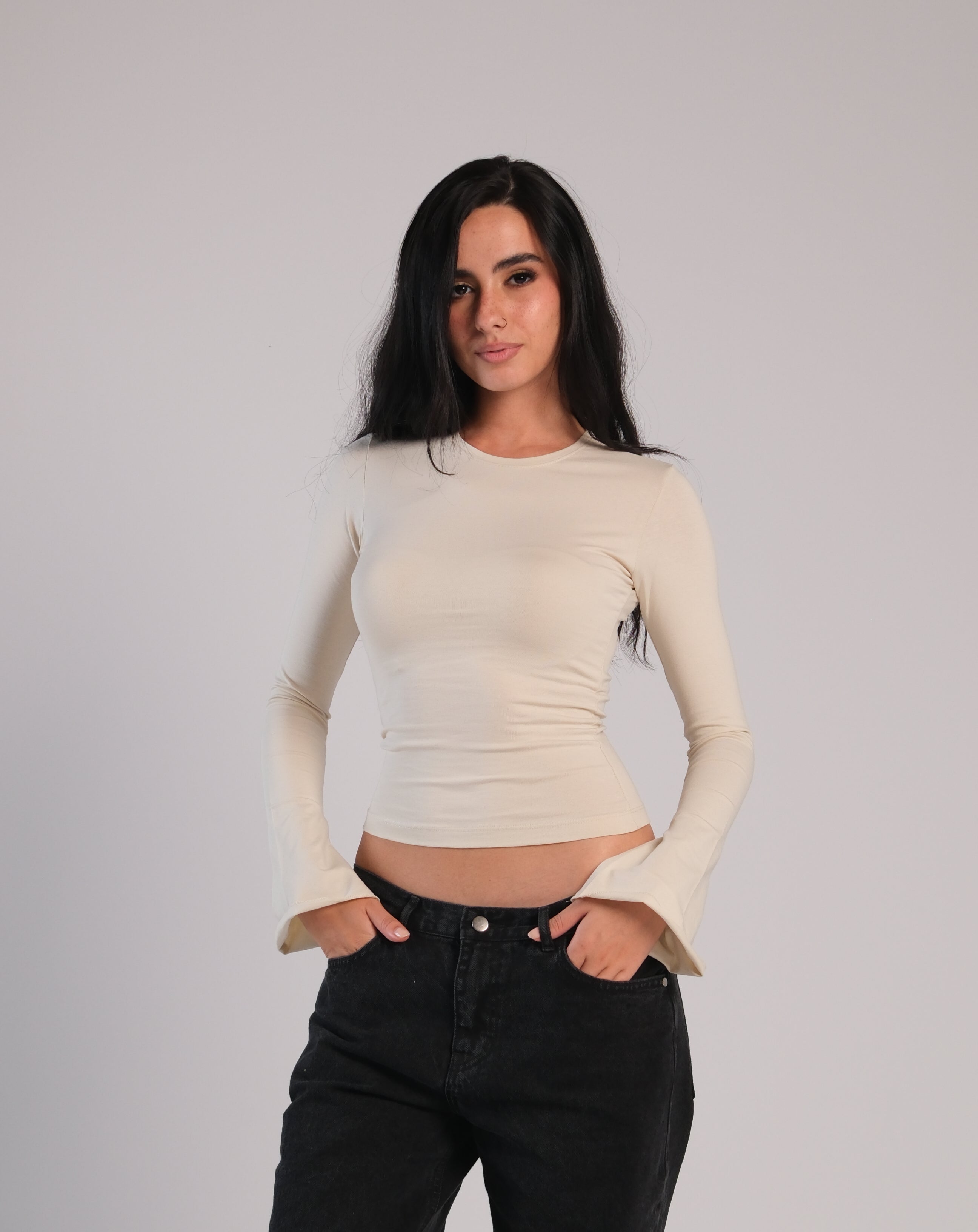 Flared Long Sleeve Contour Top