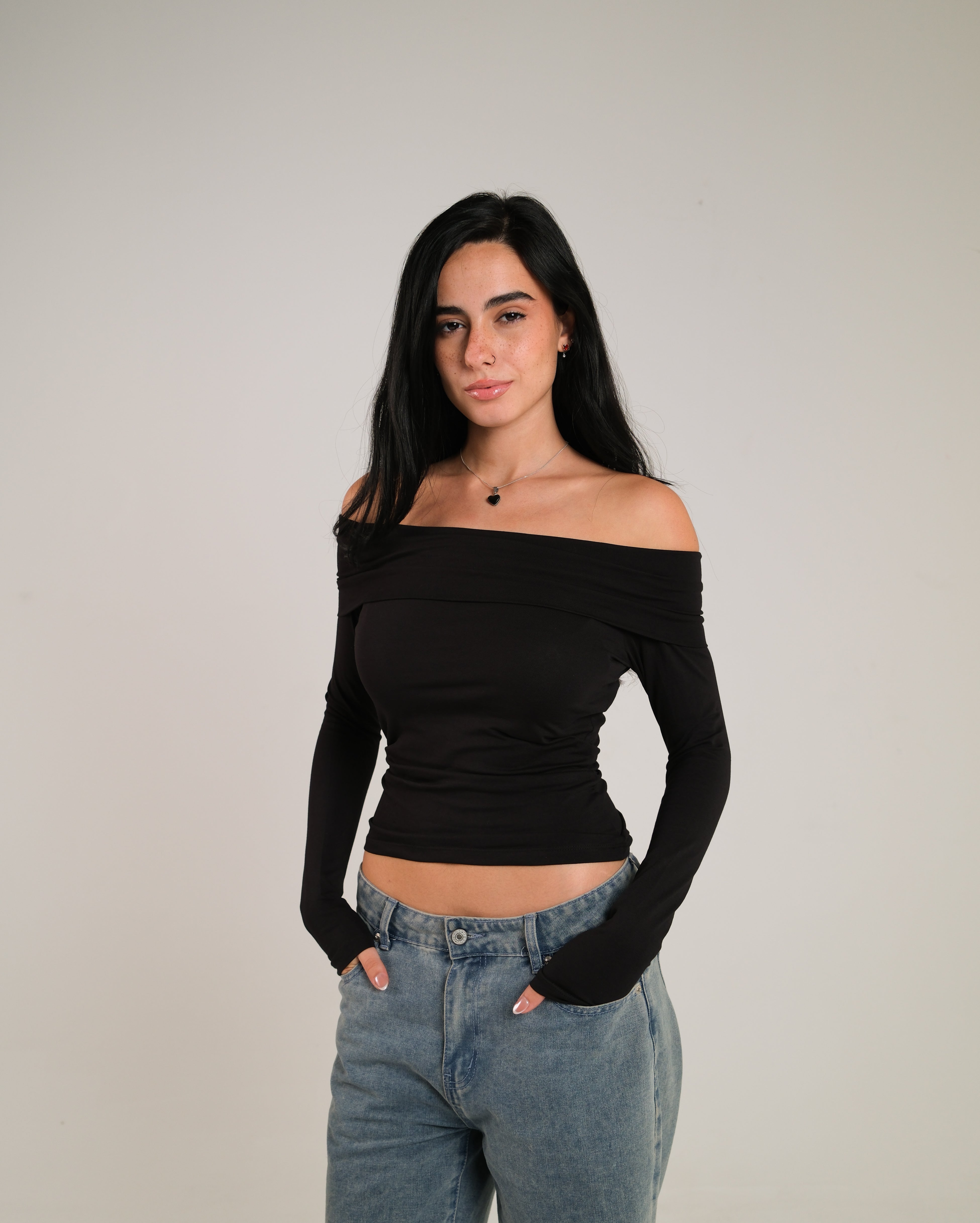 Off Shoulder Long Sleeve Contour Top