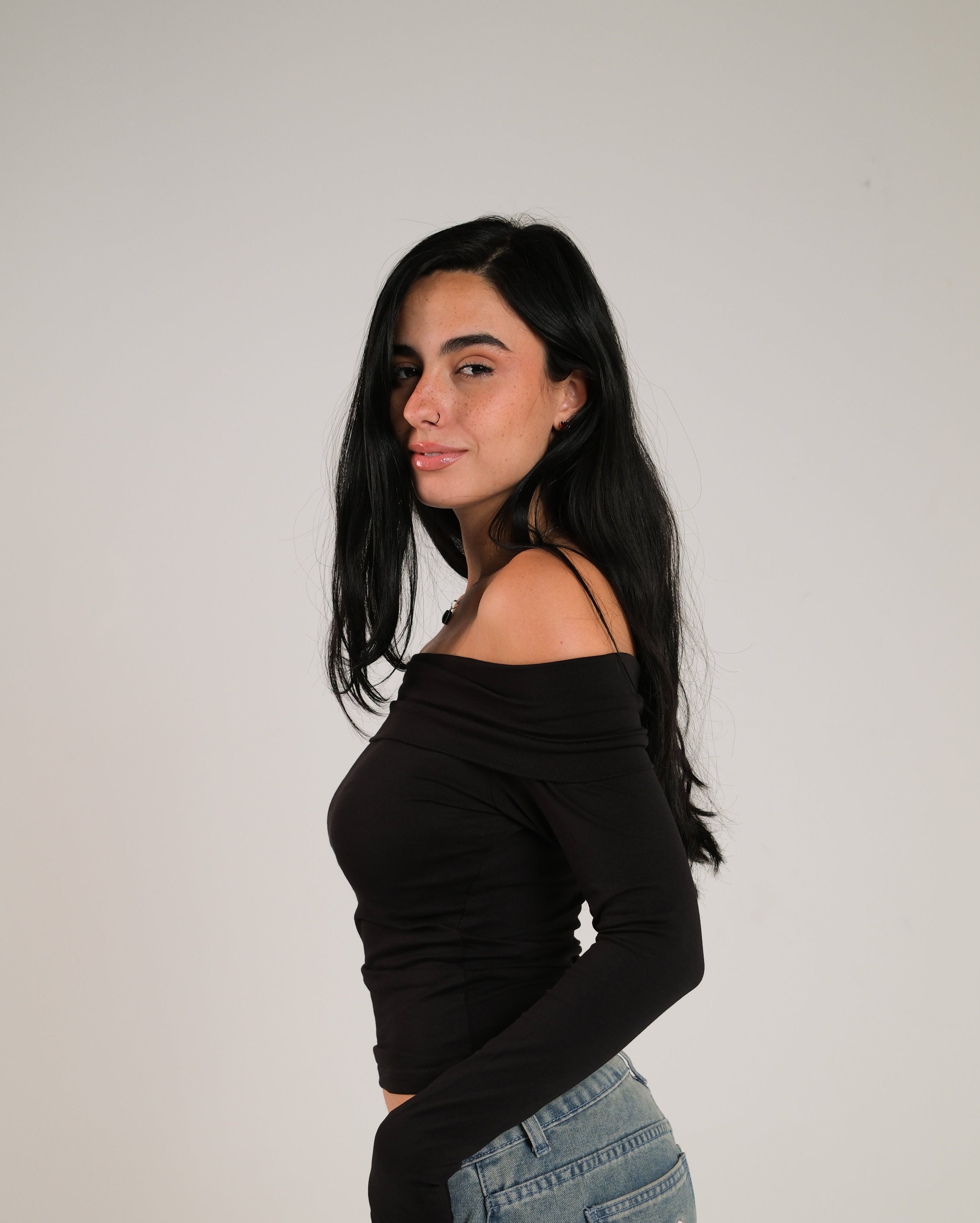 Off Shoulder Long Sleeve Contour Top