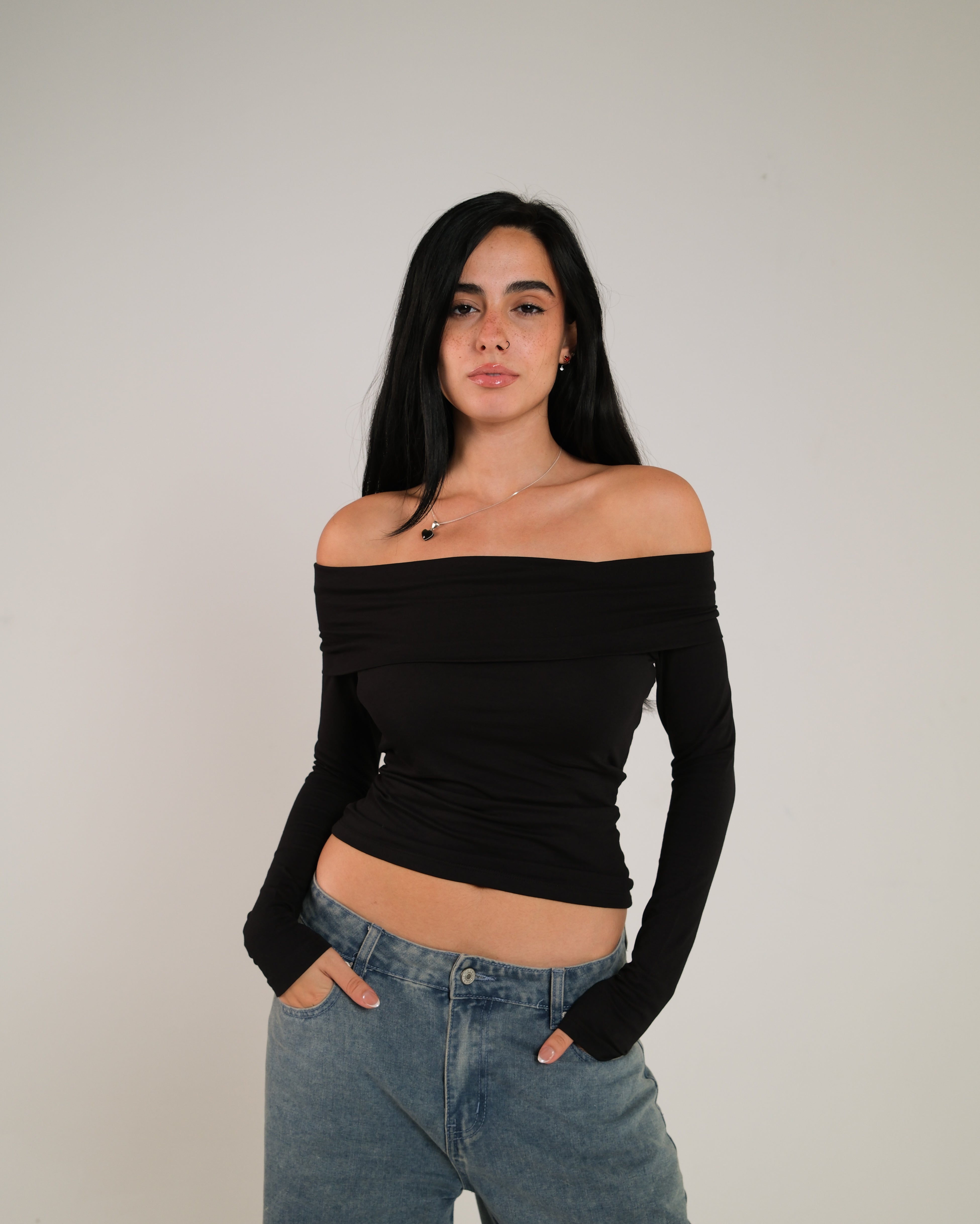 Off Shoulder Long Sleeve Contour Top
