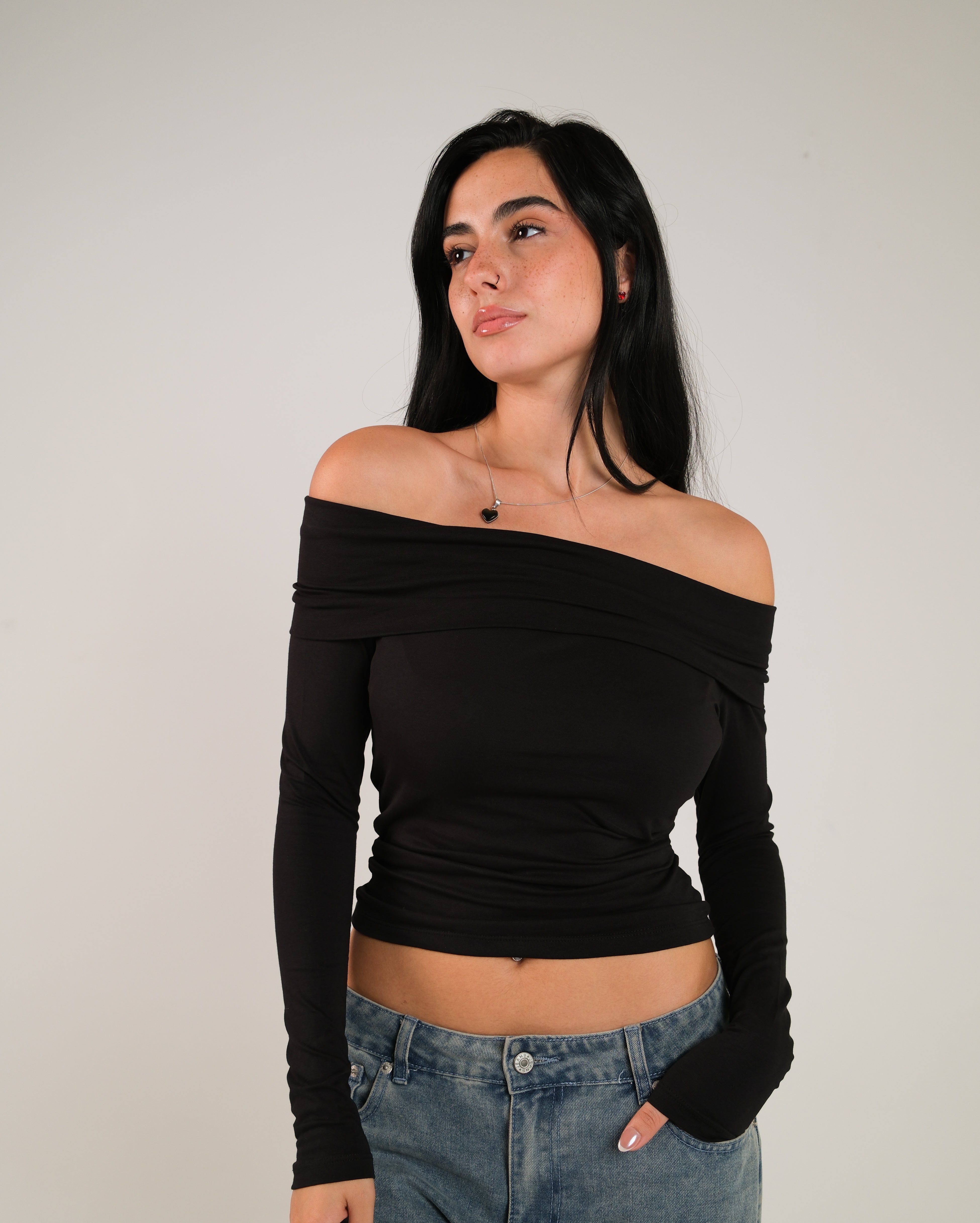 Off Shoulder Long Sleeve Contour Top