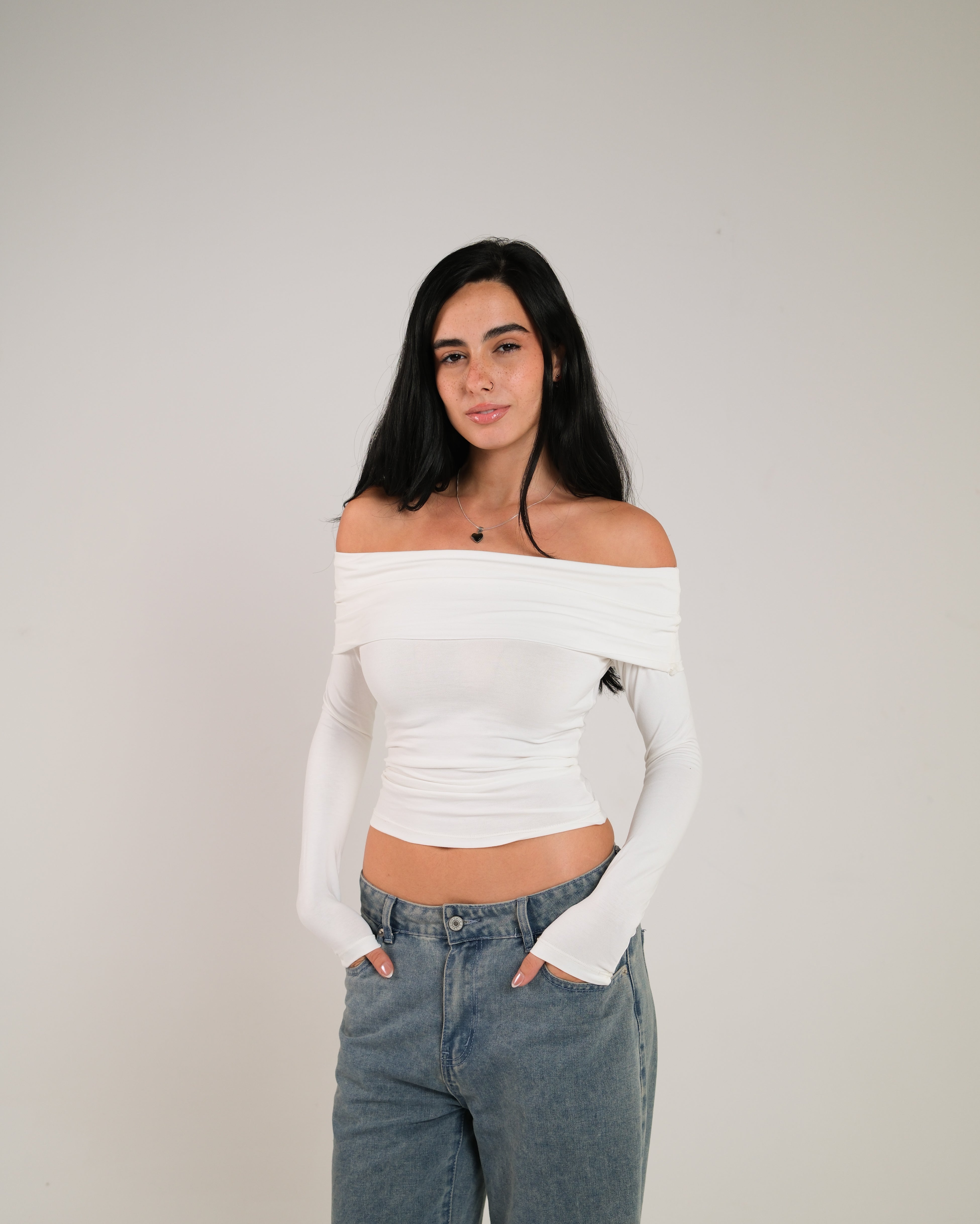 Off Shoulder Long Sleeve Contour Top