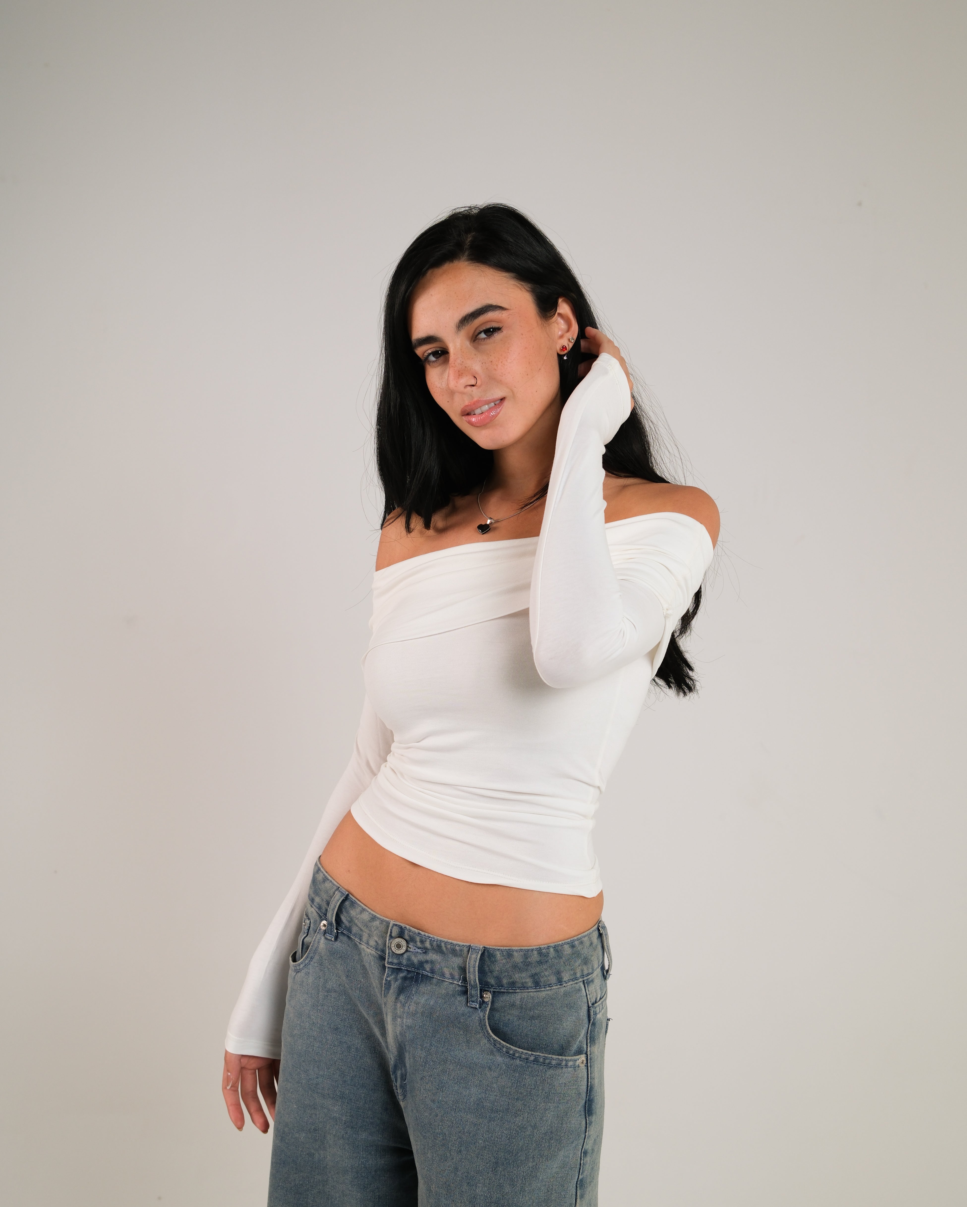 Off Shoulder Long Sleeve Contour Top