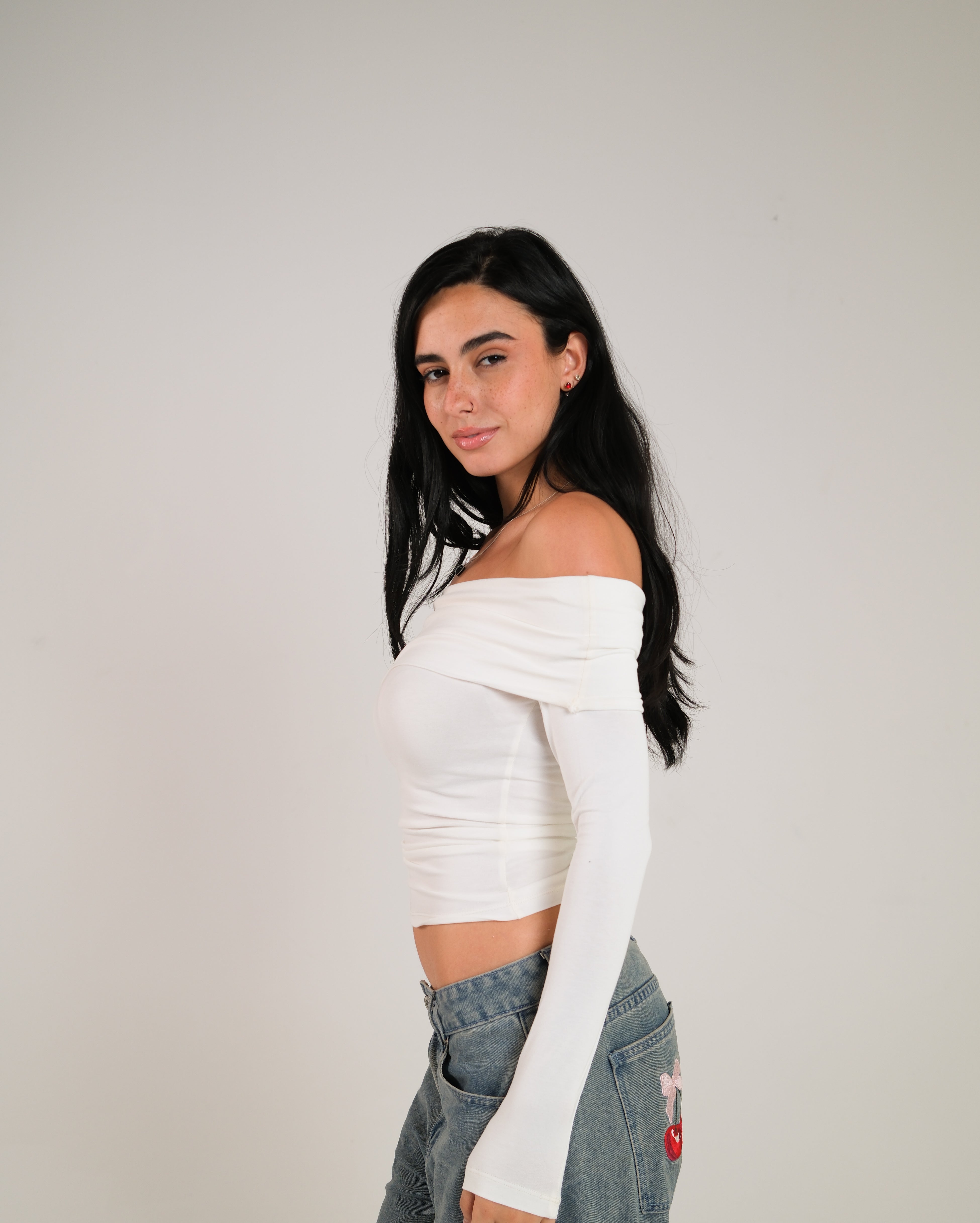 Off Shoulder Long Sleeve Contour Top