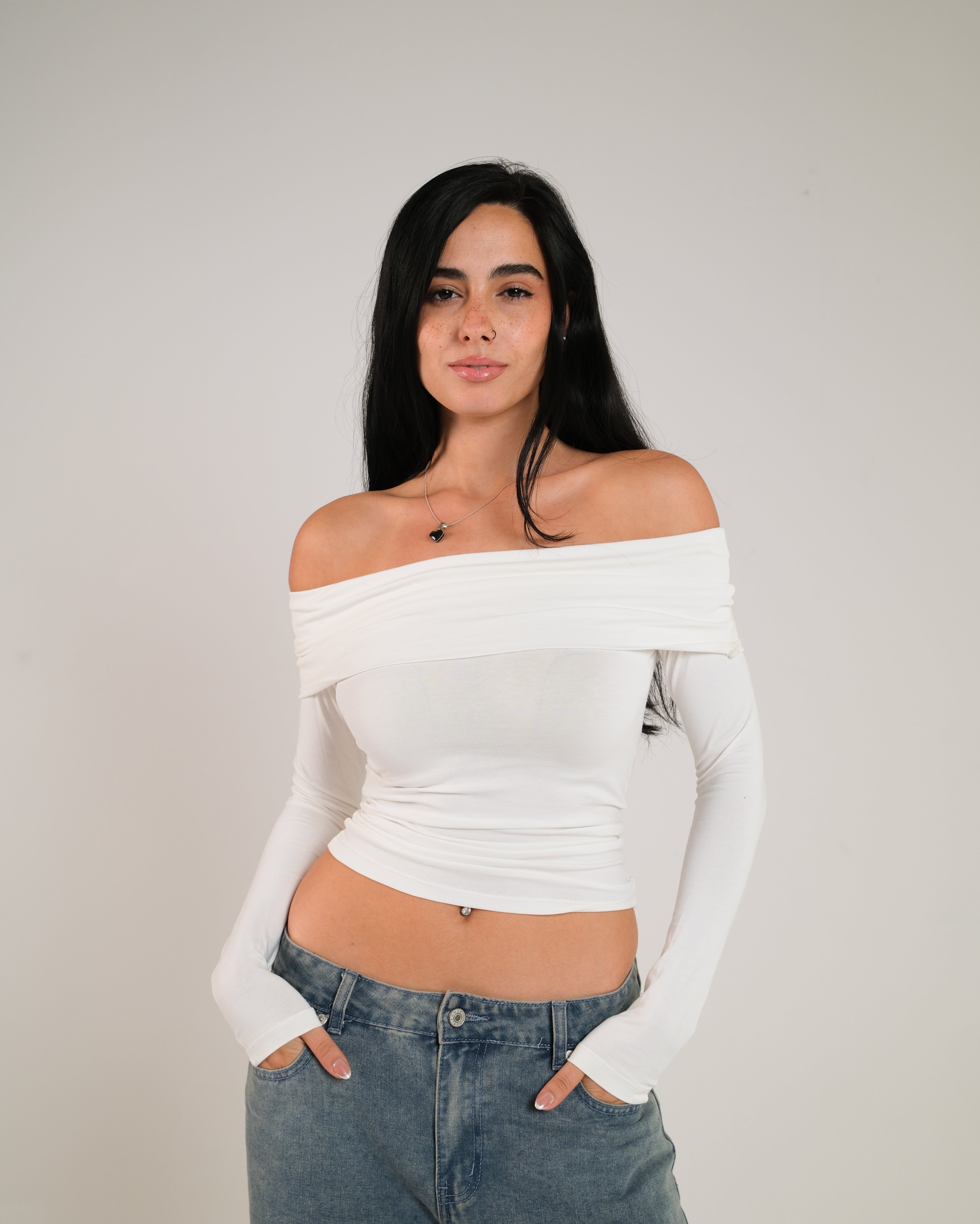 Off Shoulder Long Sleeve Contour Top