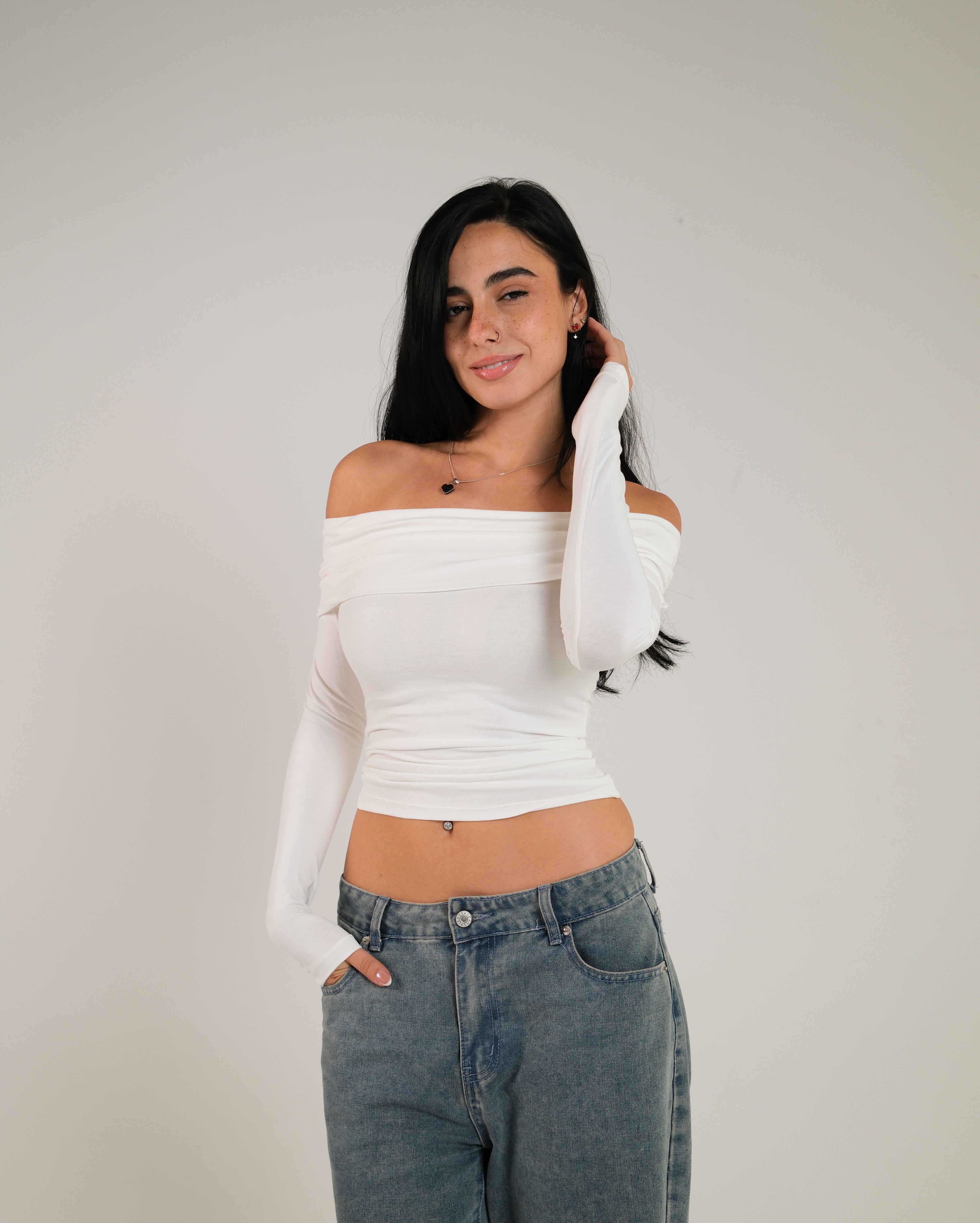 Off Shoulder Long Sleeve Contour Top