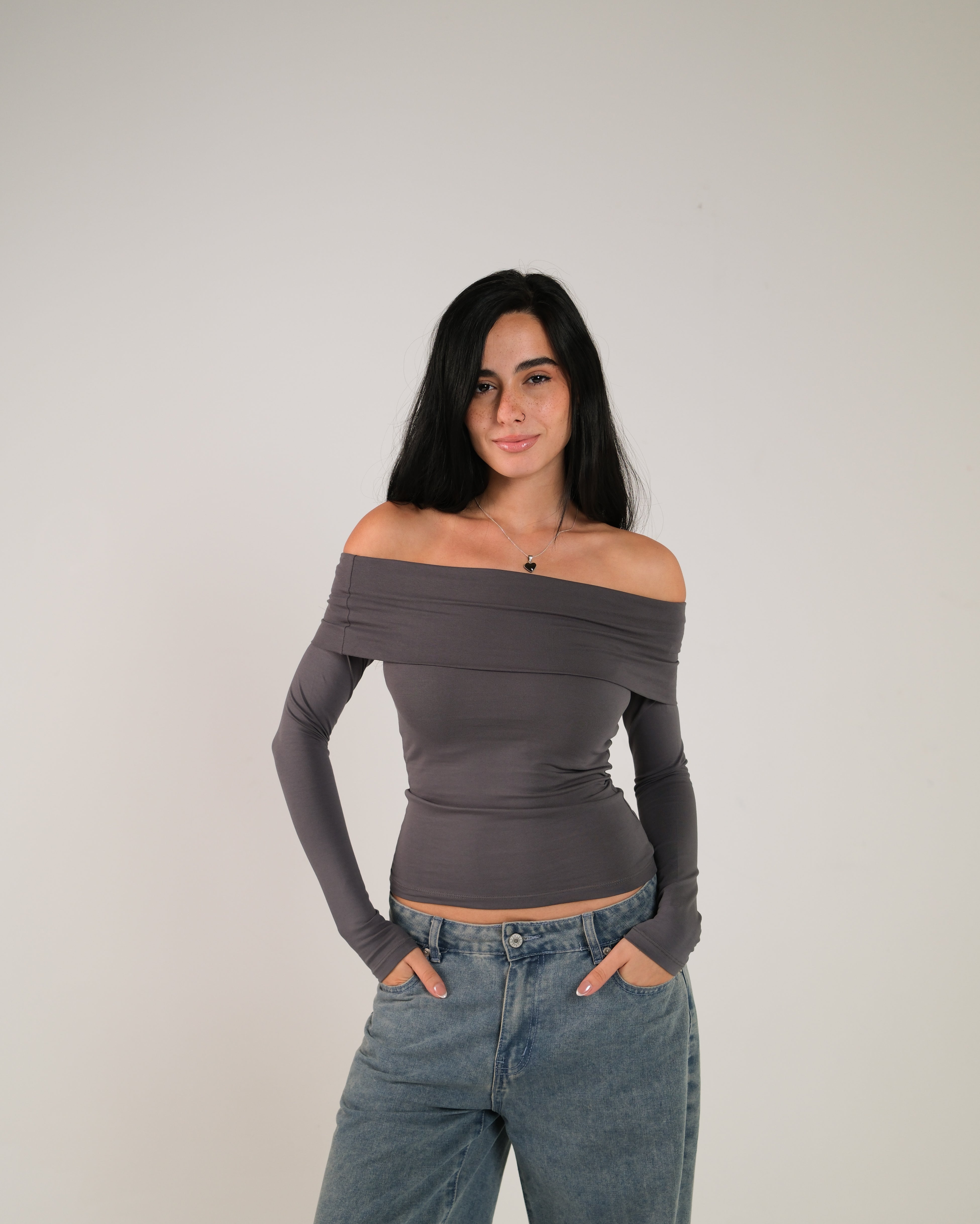 Off Shoulder Long Sleeve Contour Top