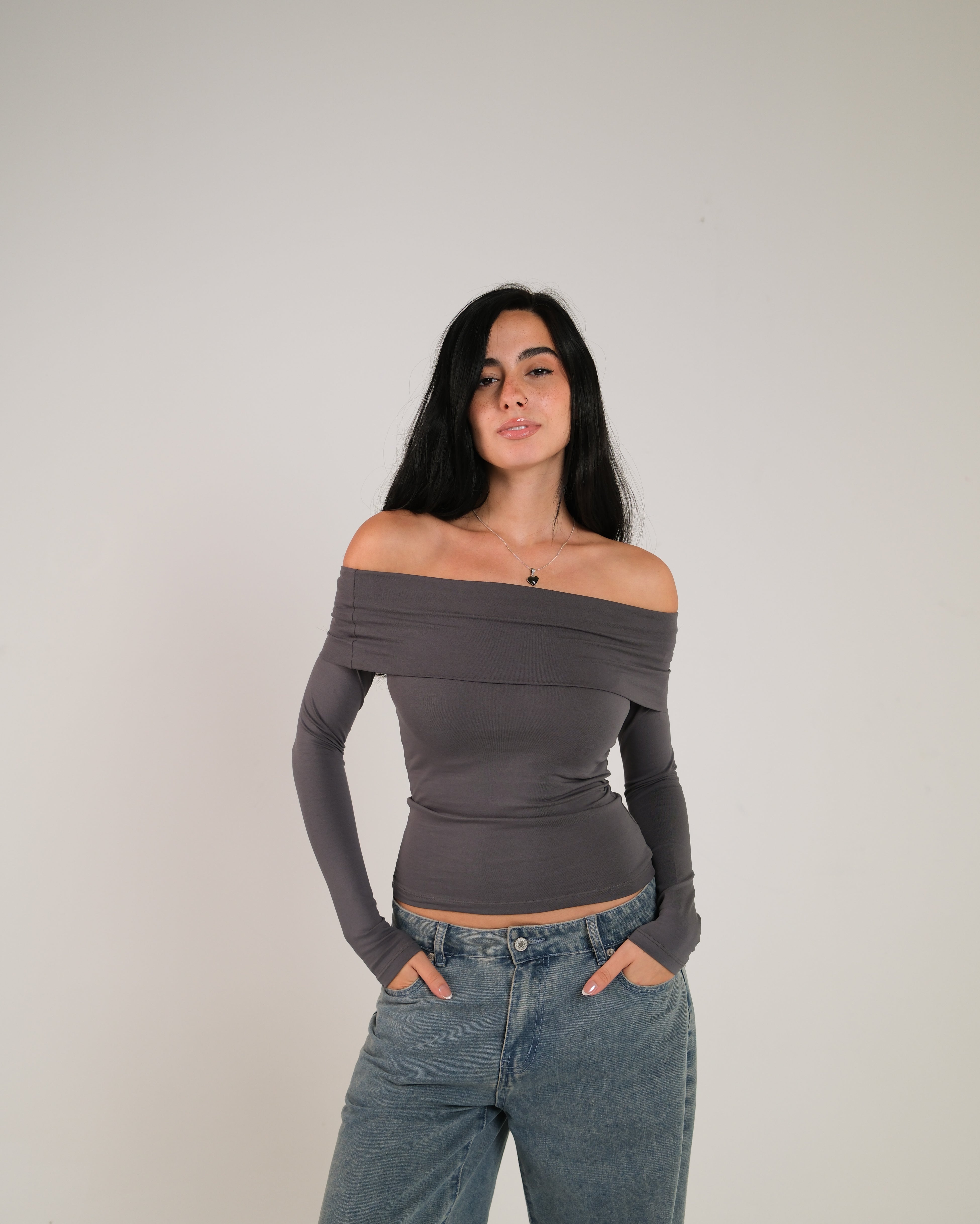 Off Shoulder Long Sleeve Contour Top