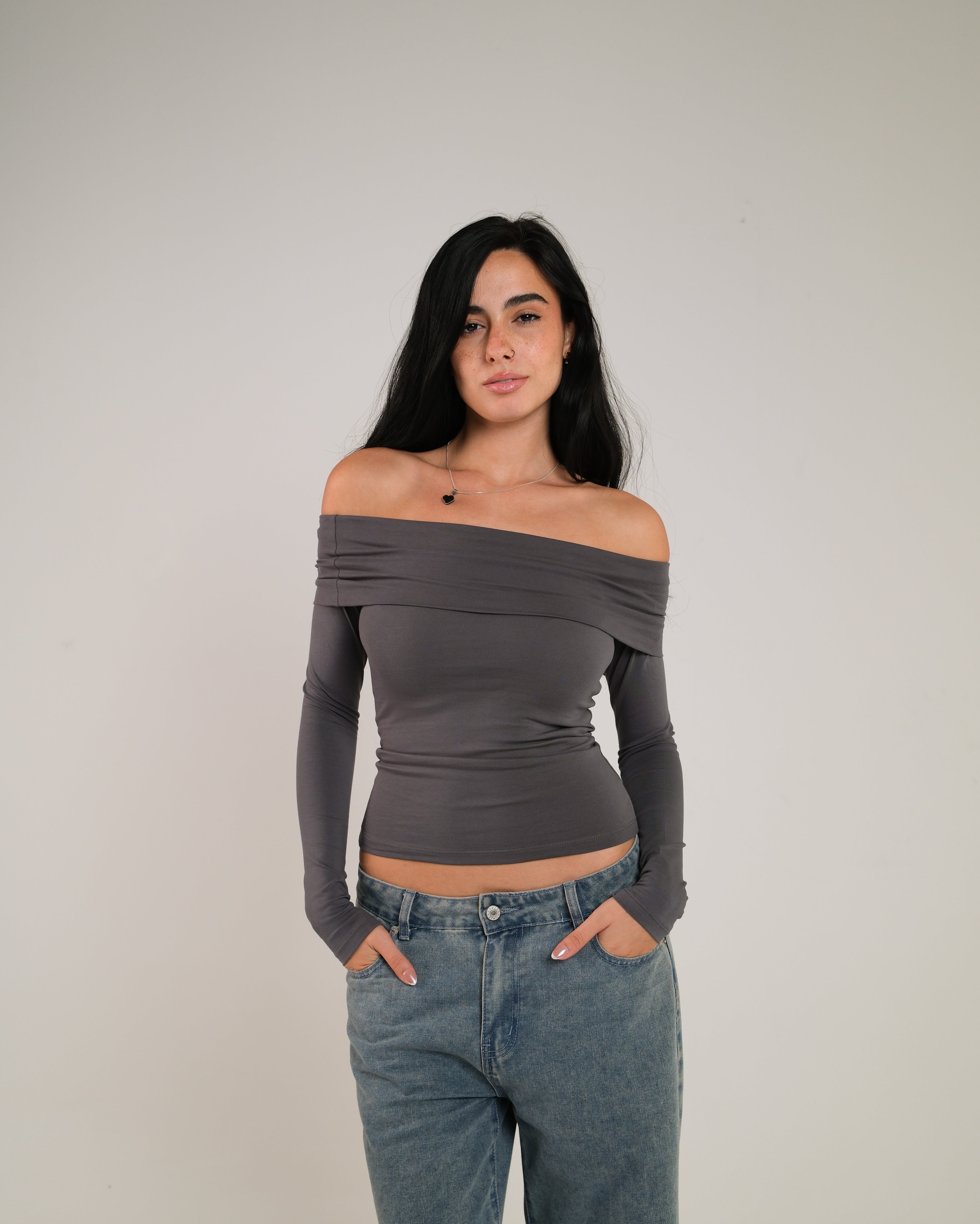 Off Shoulder Long Sleeve Contour Top