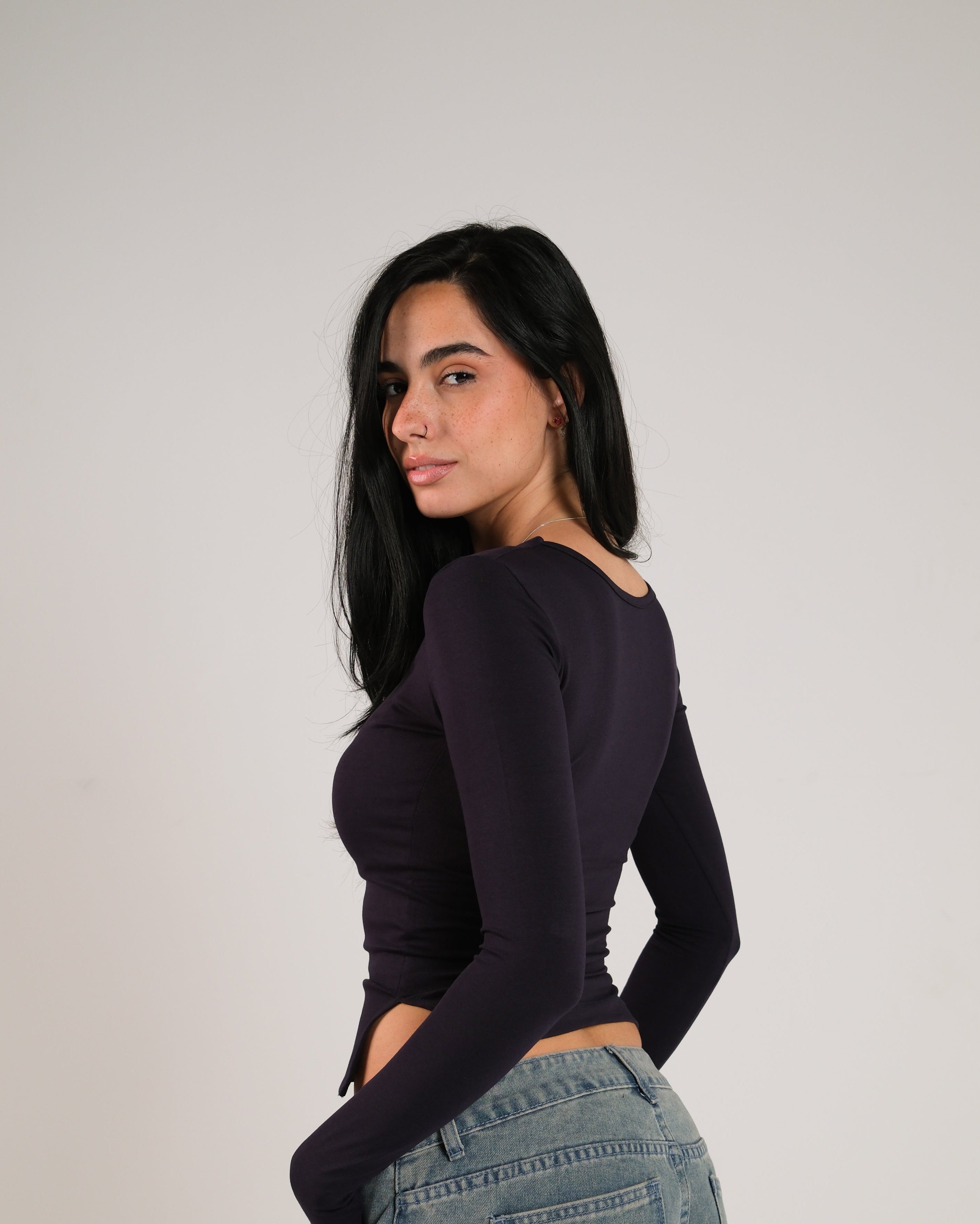 Heart Neckline Long Sleeve Contour Top