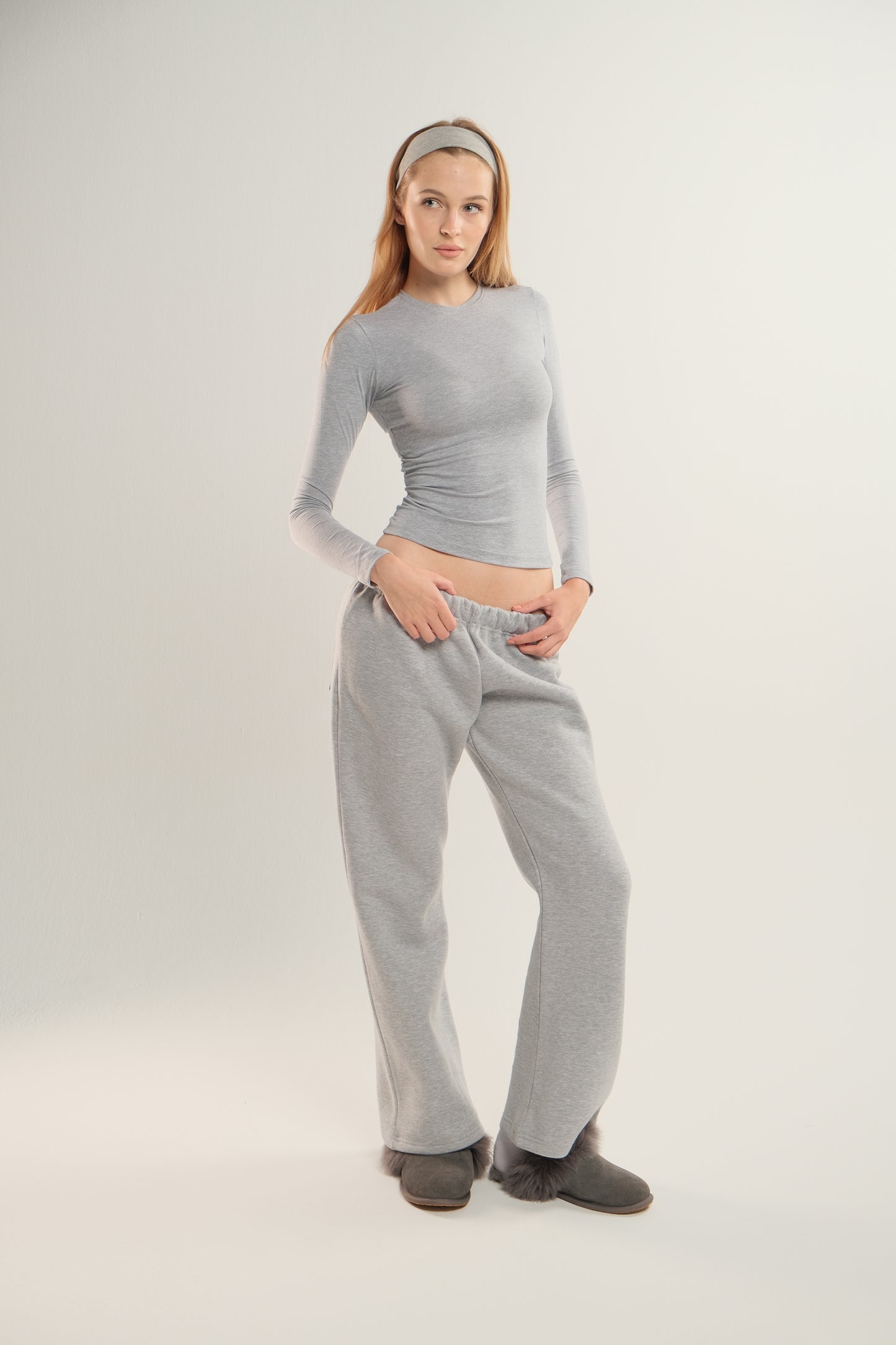 Light Grey Low-Waist Flared Sweatpants