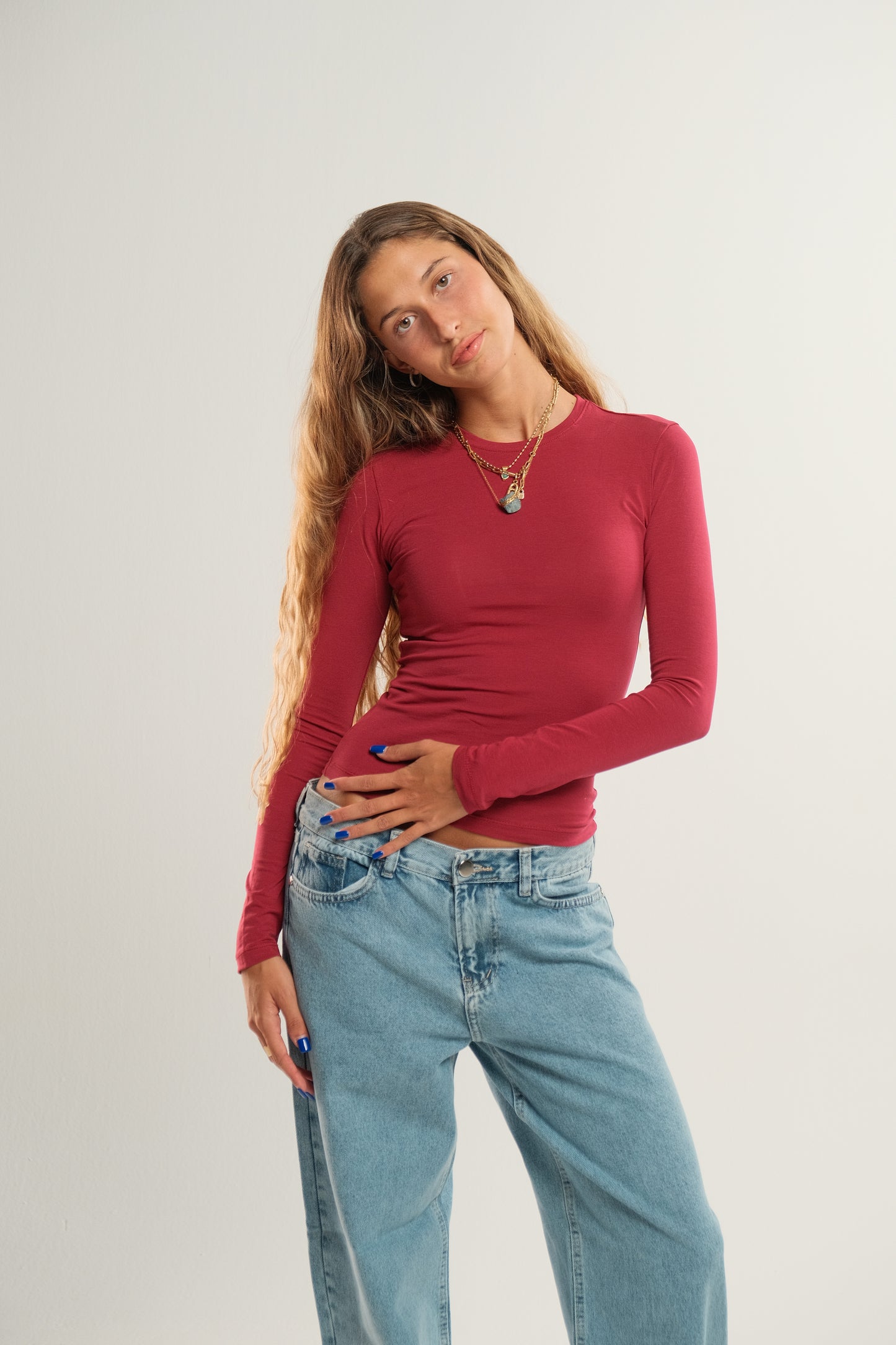 Burgundy Long Sleeve Contour Top