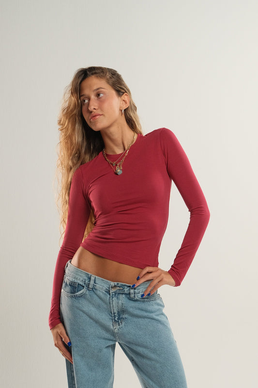 Burgundy Long Sleeve Contour Top