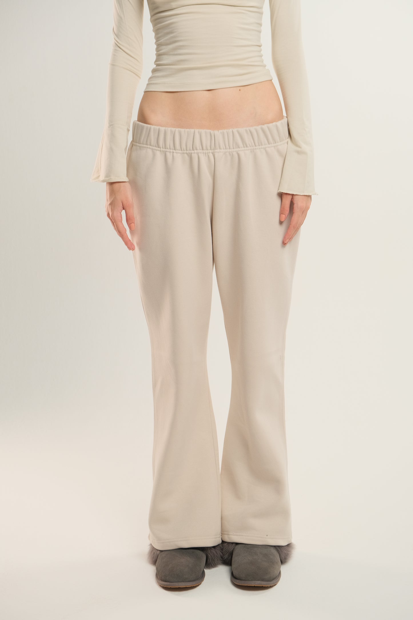 Cream Low-Waist Flared Sweatpants