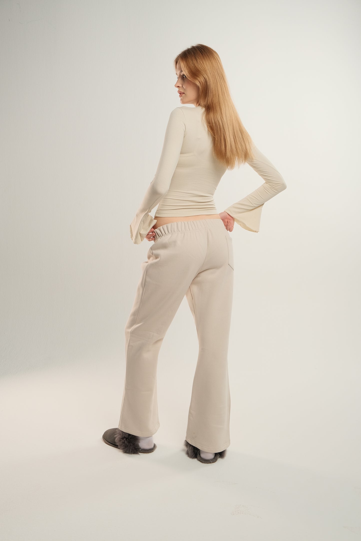 Cream Low-Waist Flared Sweatpants