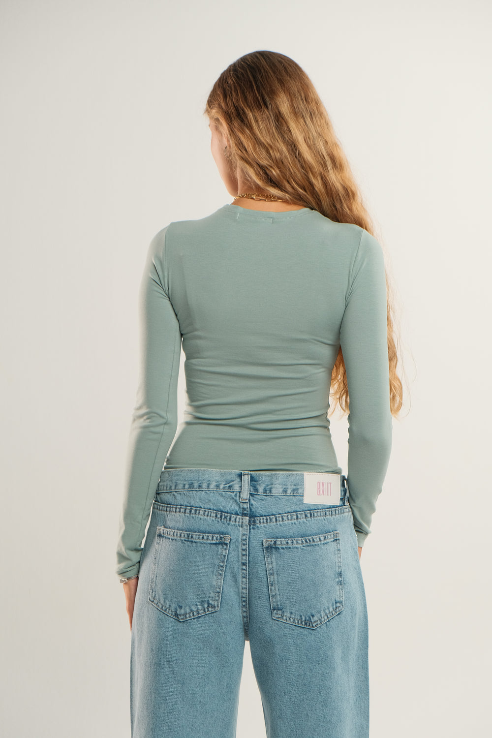 Steel Blue Long Sleeve Contour Top