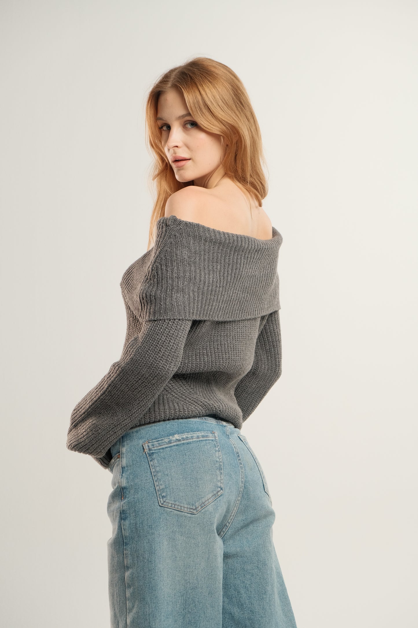 Dark Grey Off the Shoulder Sweater