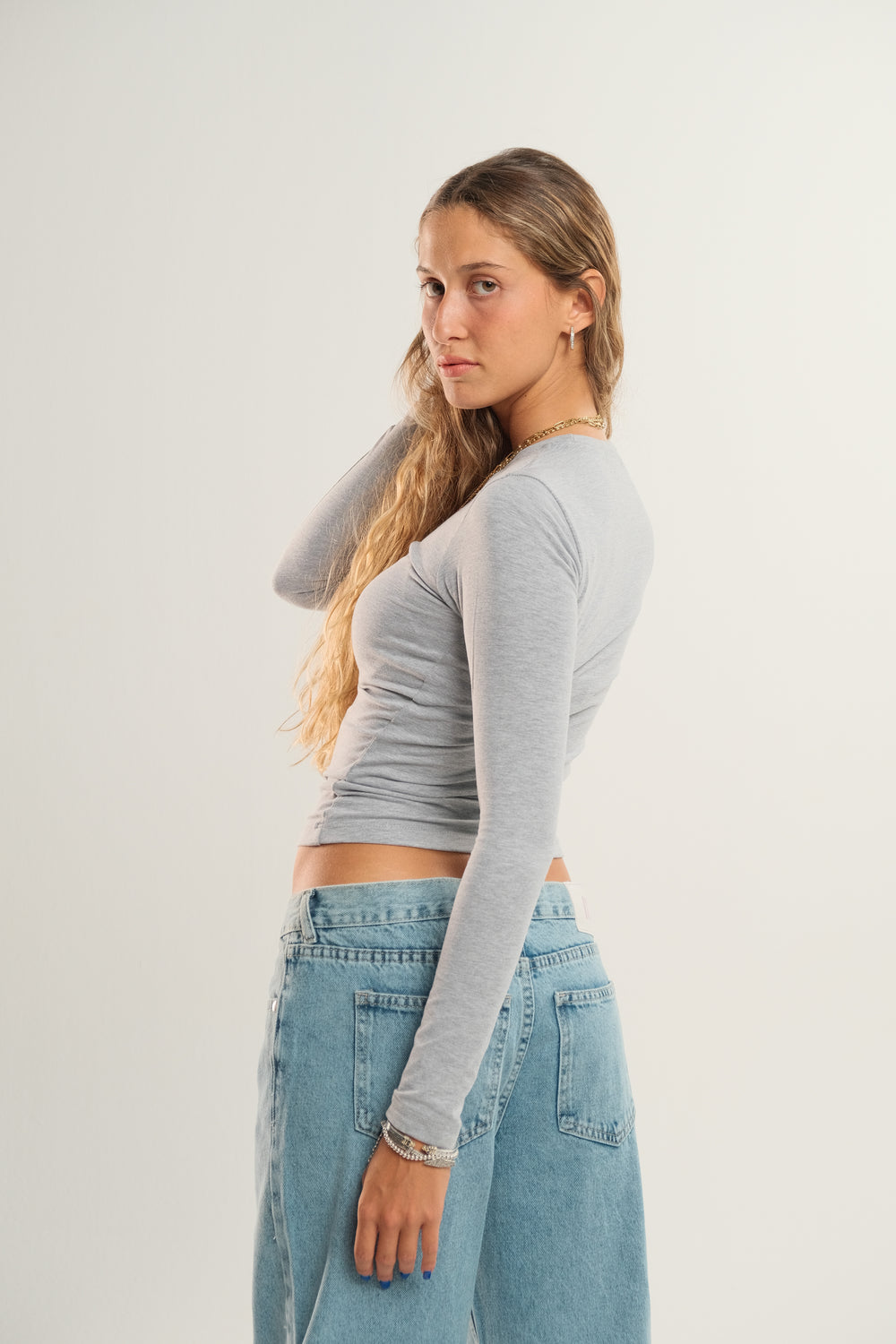 Gray Stone Long Sleeve Contour Top